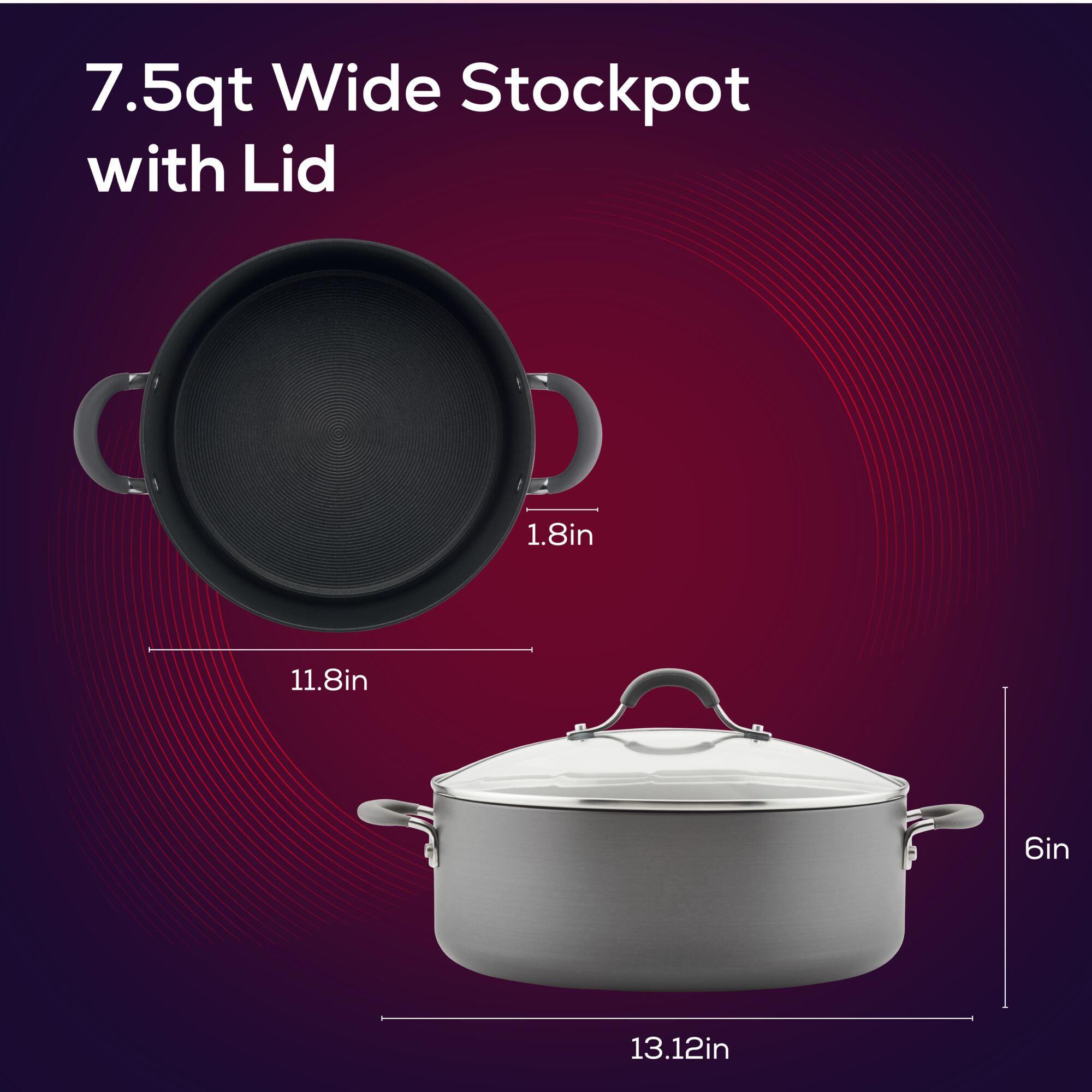 7.5 Quart Nonstick Wide Stockpot with Lid - Large Cooking Pot for Soups, Stews, Pasta & Family Meals - Durable Induction Compatible Stock Pot for Home & Restaurant Use