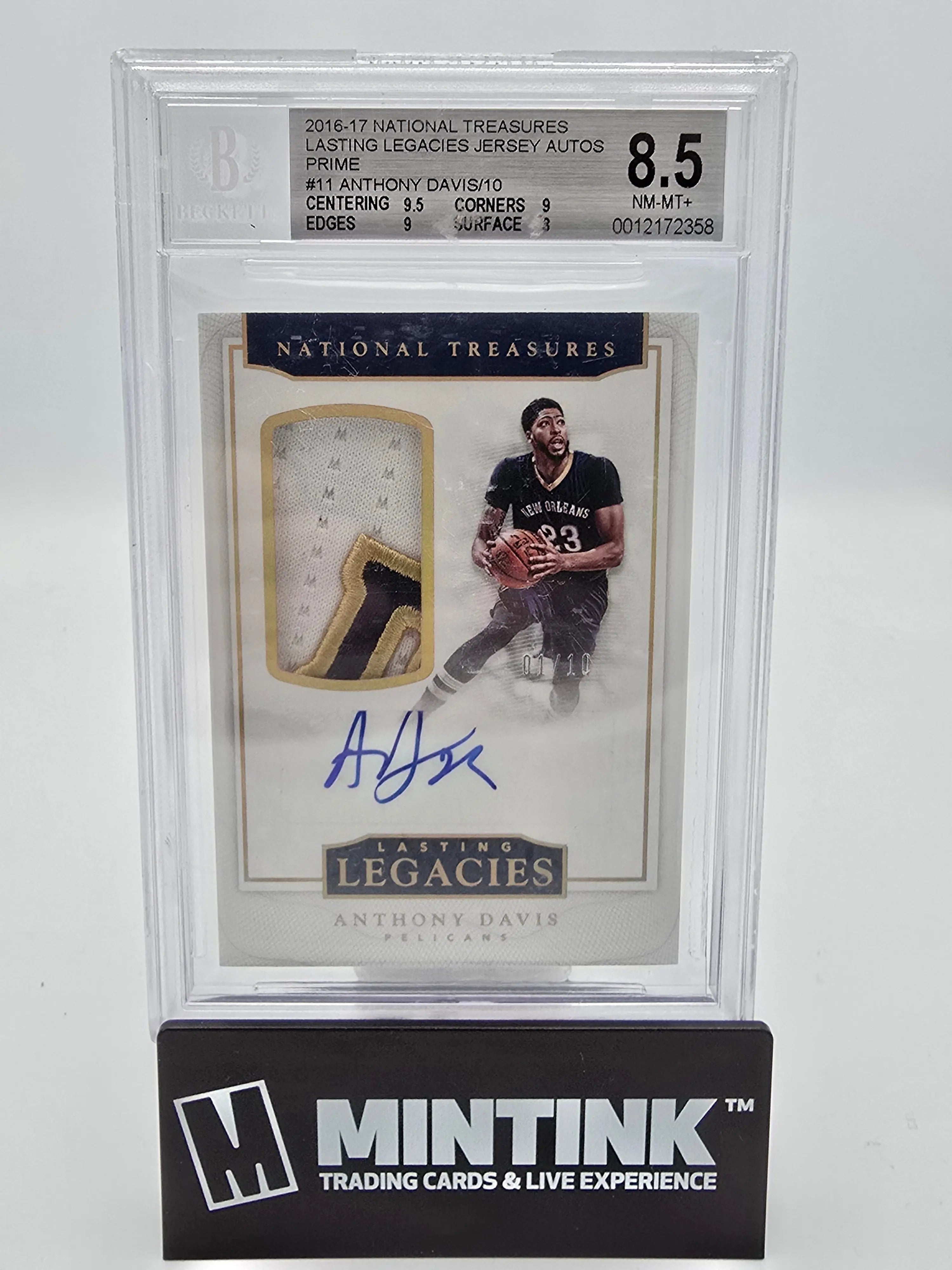 2016-17 Panini National Treasures Lasting Legacies Anthony Davis Patch Auto BGS 8.5/10 - Rare Basketball Trading Card for Collectors & NBA Fans