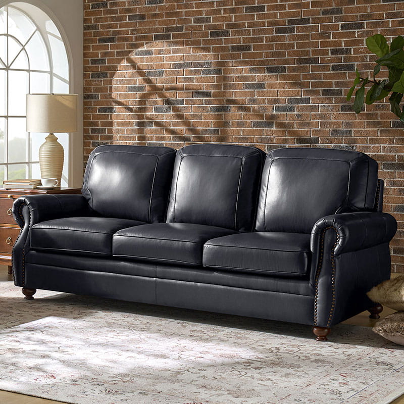 Premium Iliana Genuine Leather Sofa with Elegant Rolled Arms - Luxurious Living Room Furniture for Home & Office Decor