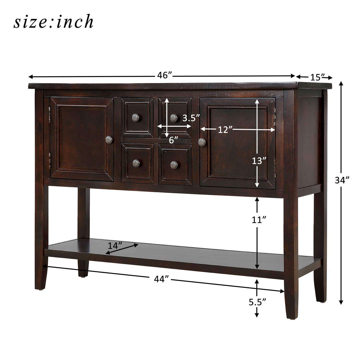 P PURLOVE Farmhouse Style Console Table with Drawer - Rustic Sideboard Buffet Cabinet with Storage for Living Room, Kitchen, Dining Room & Entryway - Perfect for Home Decor & Organization