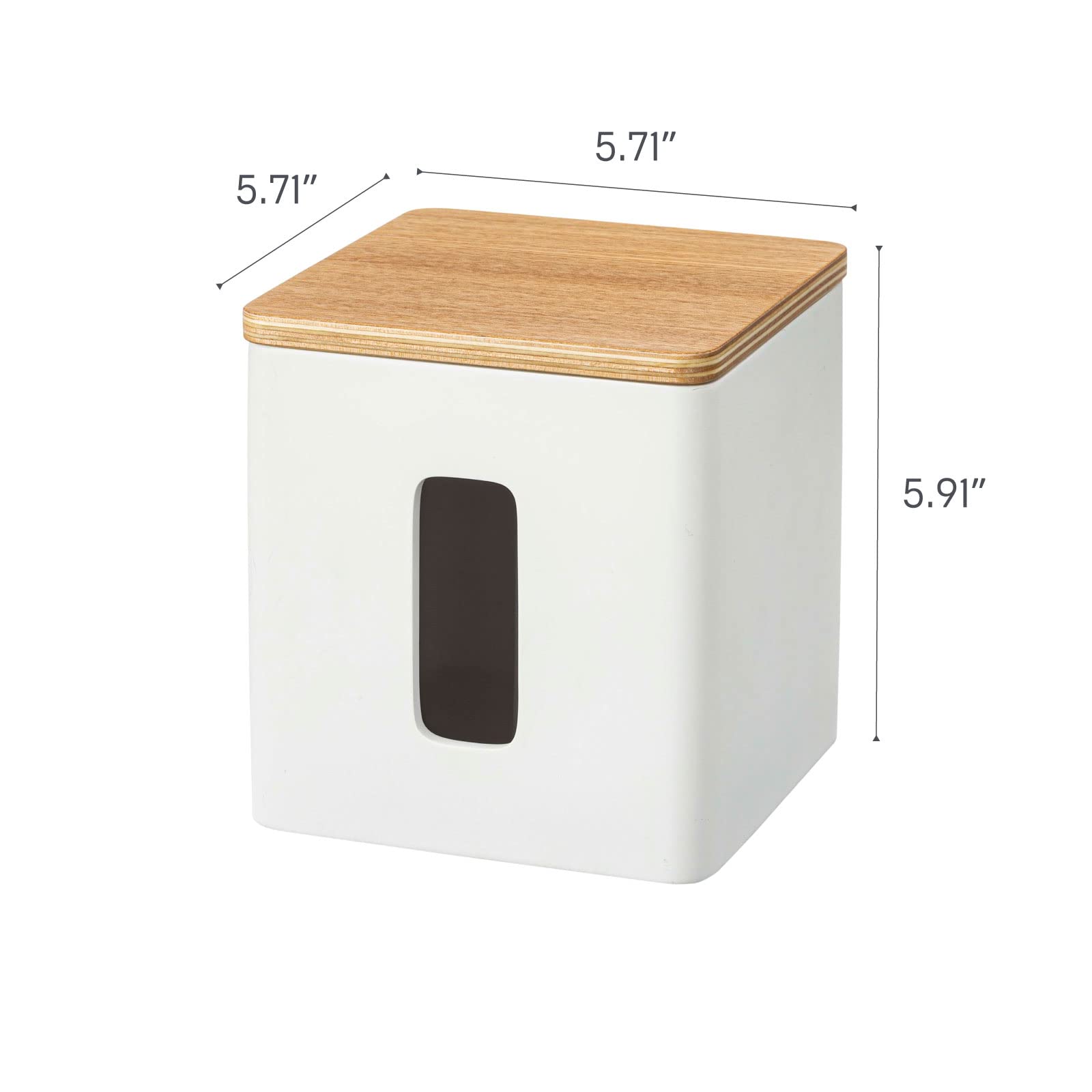 Yamazaki Home Rin Tissue Paper Holder with Removable Wooden Lid - Rectangular Storage Box for Toilet Paper, Paper Towels & Tissues - Polystone Material - Perfect for Kitchen, Bathroom & Bedroom Organization
