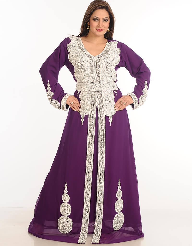 Elegant Arabic Red Georgette Hand Zari Embroidered Galabiya Dress | Traditional Middle Eastern Abaya for Women | Perfect for Eid, Weddings & Special Occasions