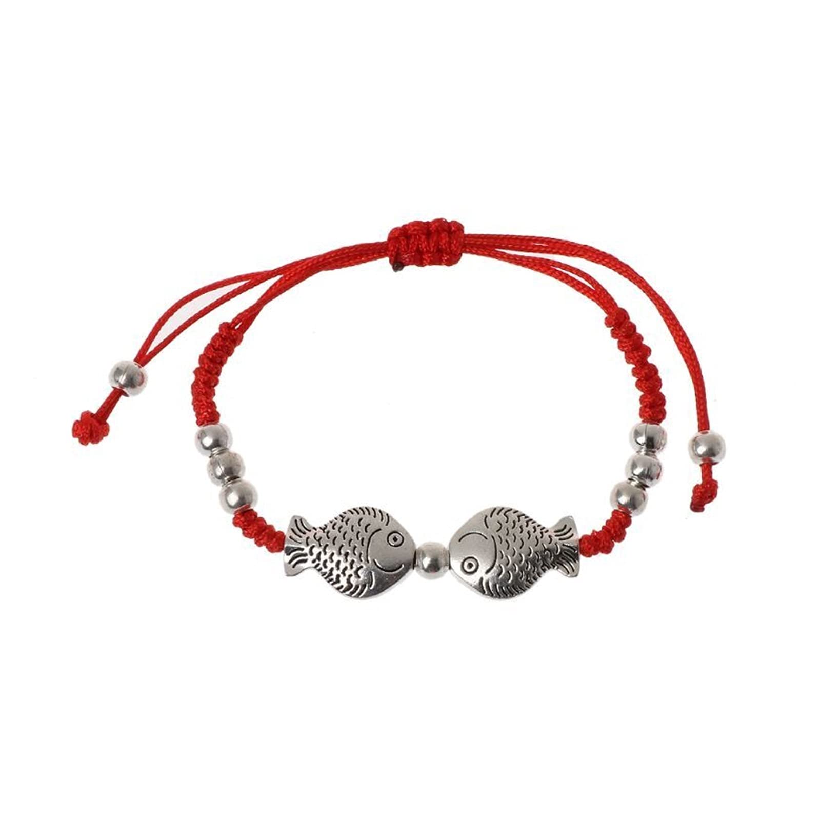 SEEWOODS YU806 Two Fish Charm Red String Rope Braided Kabbalah Bracelet for Women - Fashion Jewelry Link Bracelet for Protection & Good Luck | Perfect for Daily Wear, Gifts & Spiritual Occasions