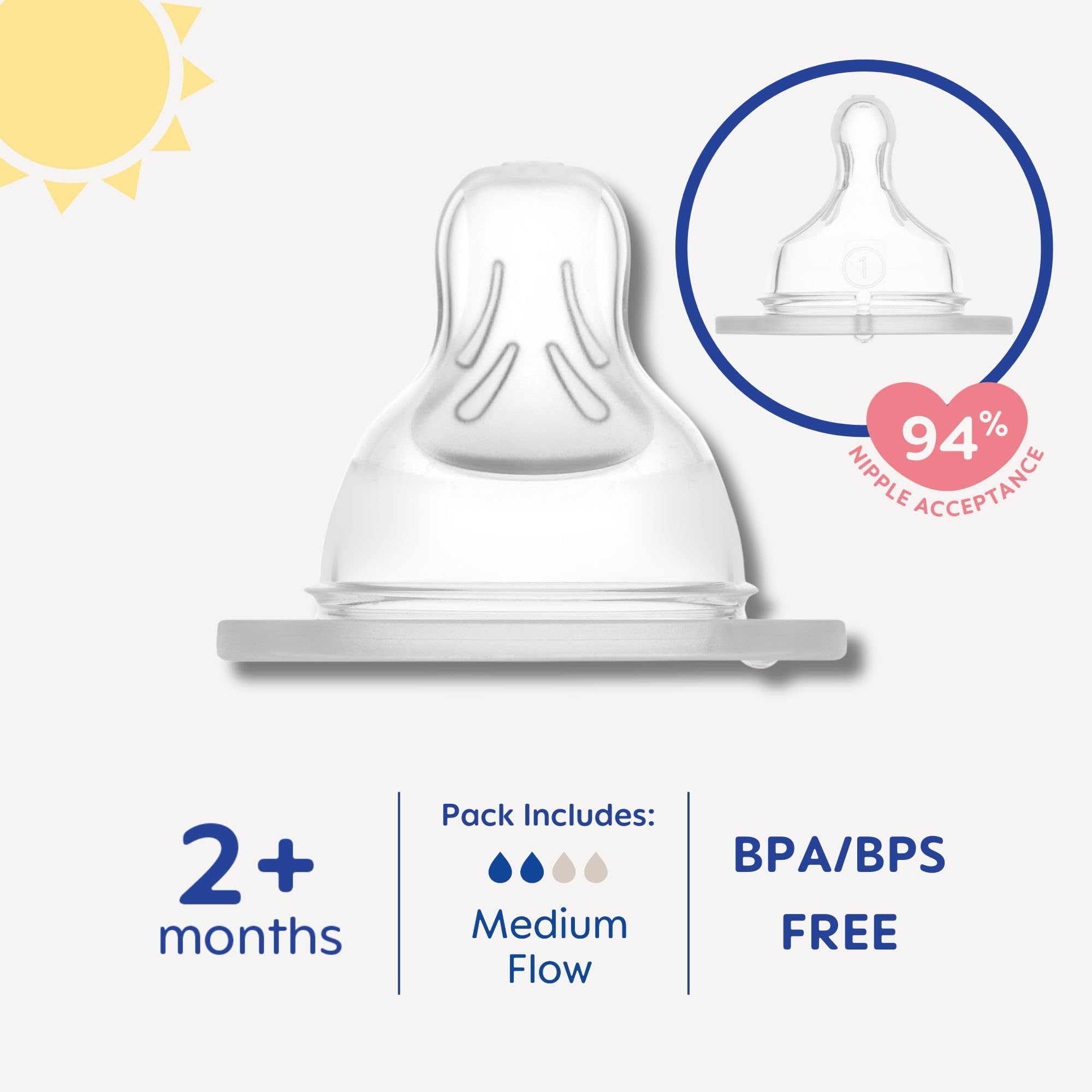 MAM Baby Bottle Nipples - Slow Flow Level 1 for Newborns & Infants | SkinSoft Silicone Nipples | Compatible with All MAM Bottles | 4-Pack | Perfect for Breastfeeding Transition & Night Feeding