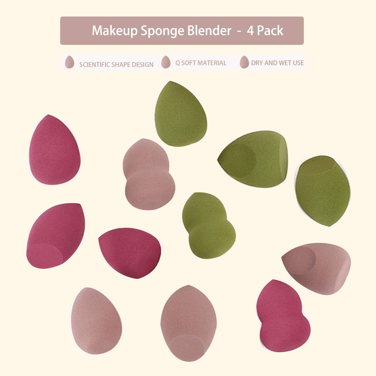 4-Piece Makeup Sponge Blender Set - Foundation & Contouring Beauty Sponge for Liquid & Cream Makeup (Brown) | Perfect for Professional Makeup Application & Everyday Beauty Routine