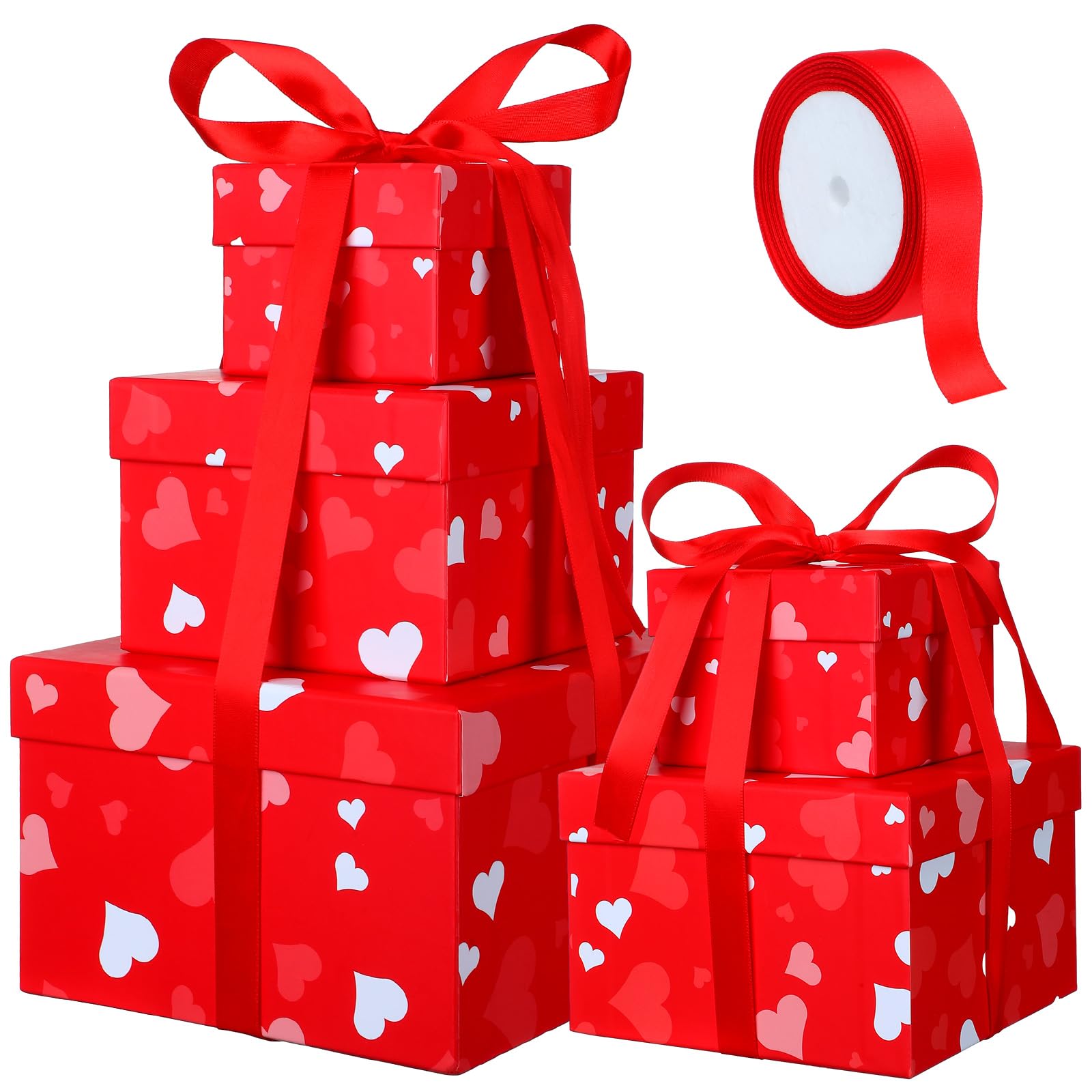 Geyoga 5-Piece Square Nesting Gift Box Set with Lids - 5 Assorted Sizes Stackable Wedding Party Favor Boxes - Valentine's Day Present Packaging - Perfect for Jewelry, Candles & Small Gift Wrapping
