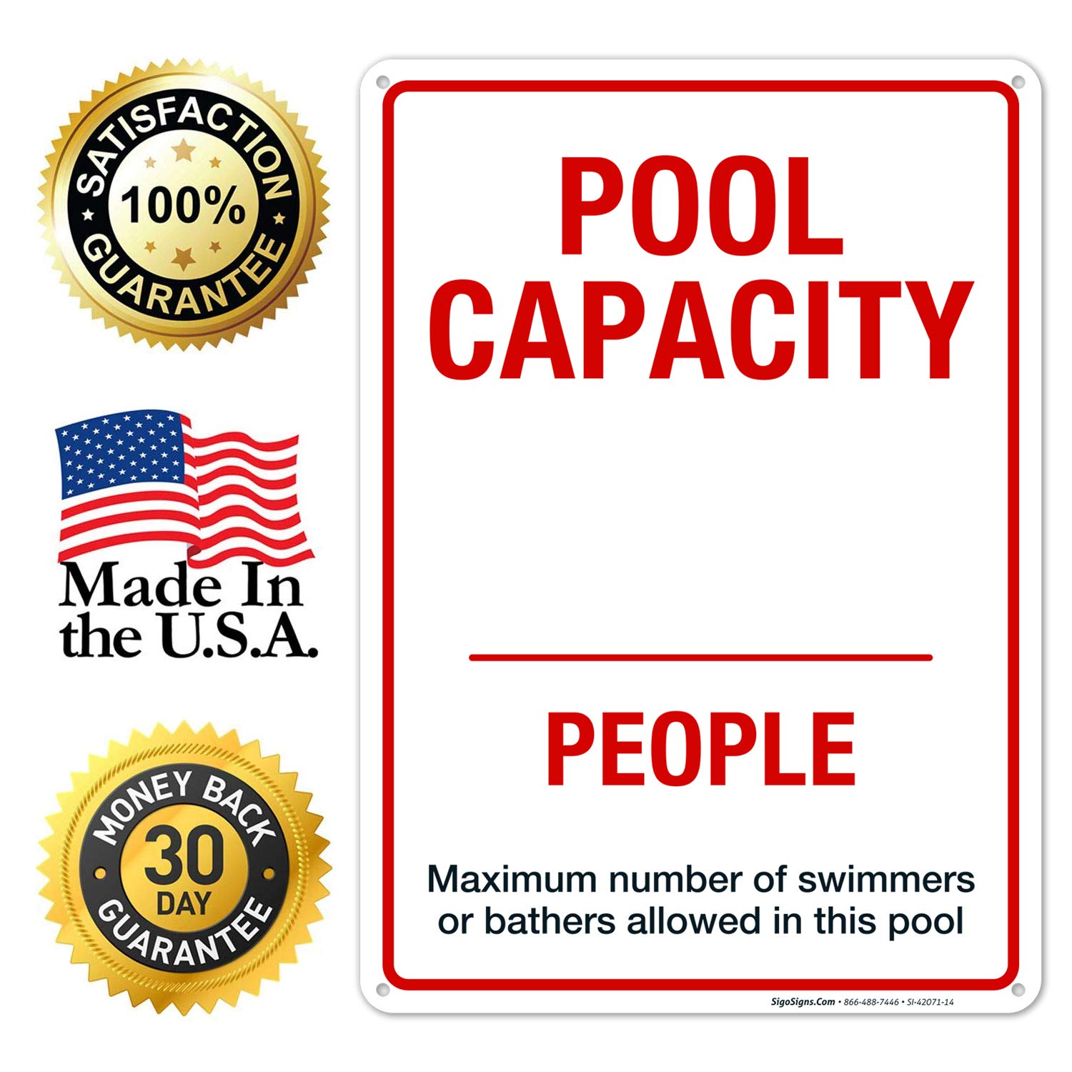 Pool Capacity Sign - 10x14 Inches Rust-Free .040 Aluminum Fade-Resistant Sign for Swimming Pools | Durable Outdoor Safety Sign Made in USA | Perfect for Public Pools, Resorts & Backyard Swimming Areas