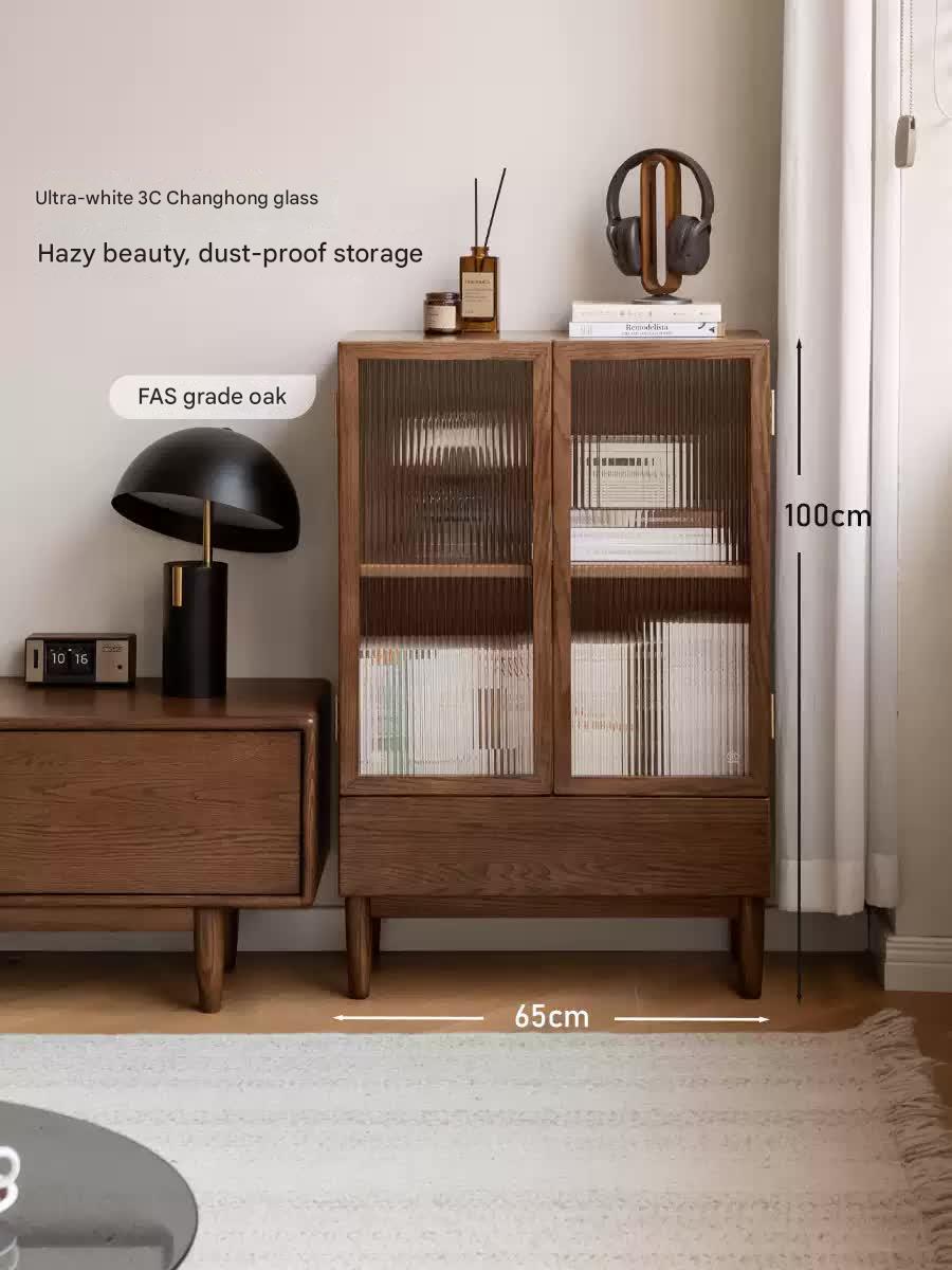Solid Oak Wood Modern Side Cabinet - Stylish Storage for Living Room, Bedroom, or Office