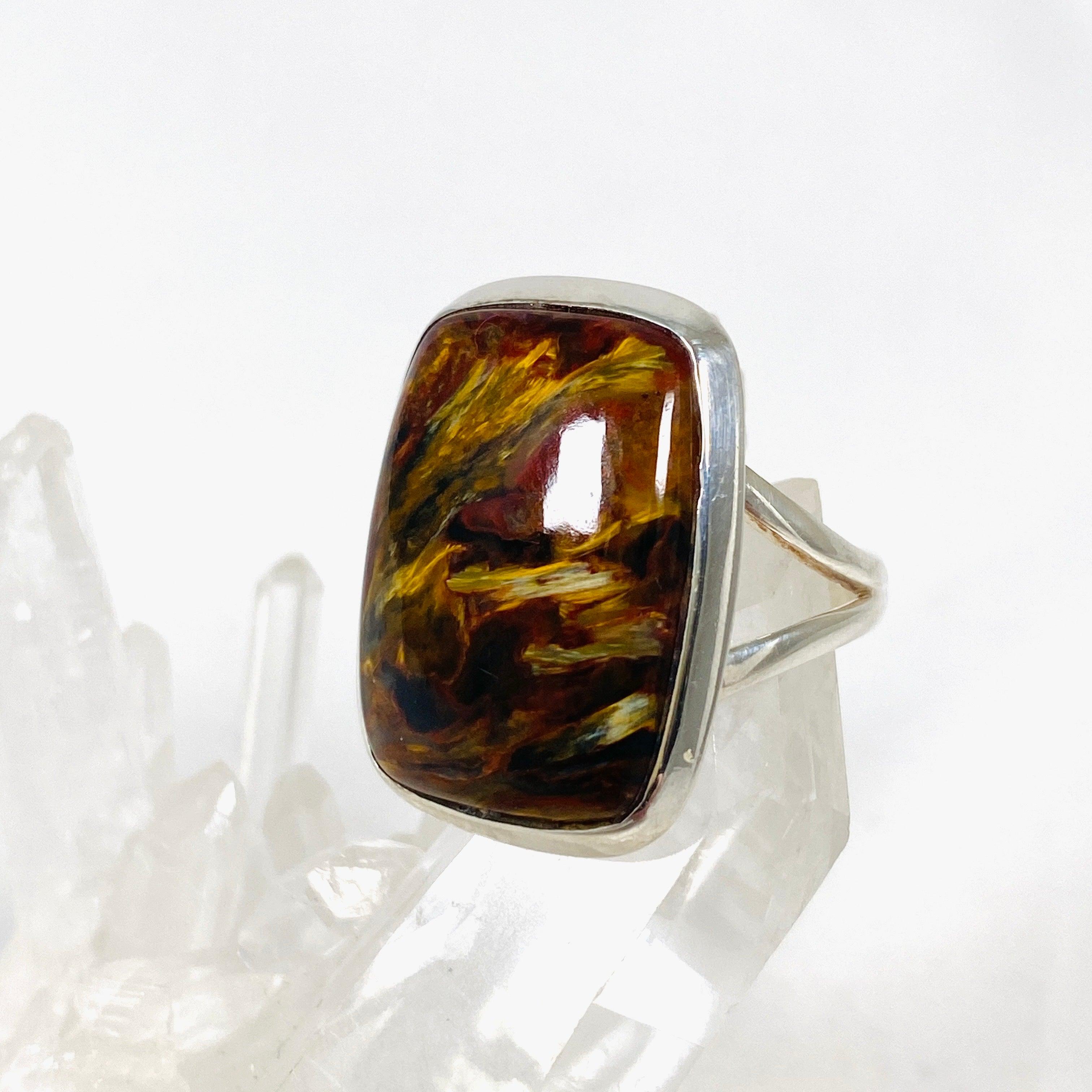 Pietersite Rectangular Ring Size 8 - Natural Gemstone Jewelry for Women, Unique Handmade Silver Ring - Perfect for Gifts, Weddings & Special Occasions