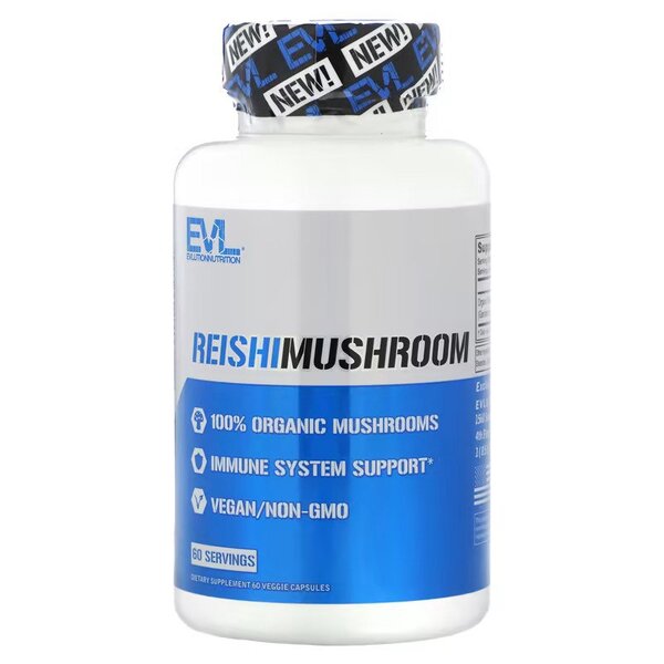 EVLution Nutrition Reishi Mushroom Supplement - 60 Vegan Capsules for Immune Support & Stress Relief - Perfect for Daily Wellness & Holistic Health