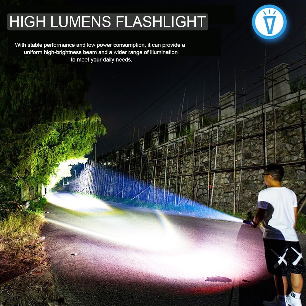 MODOAO High Lumens 10000 Tactical Flashlight - Zoomable LED Flashlight with 5 Modes (2 Pack) - Perfect for Outdoor Camping, Emergency, Hiking, Hunting & Home Use