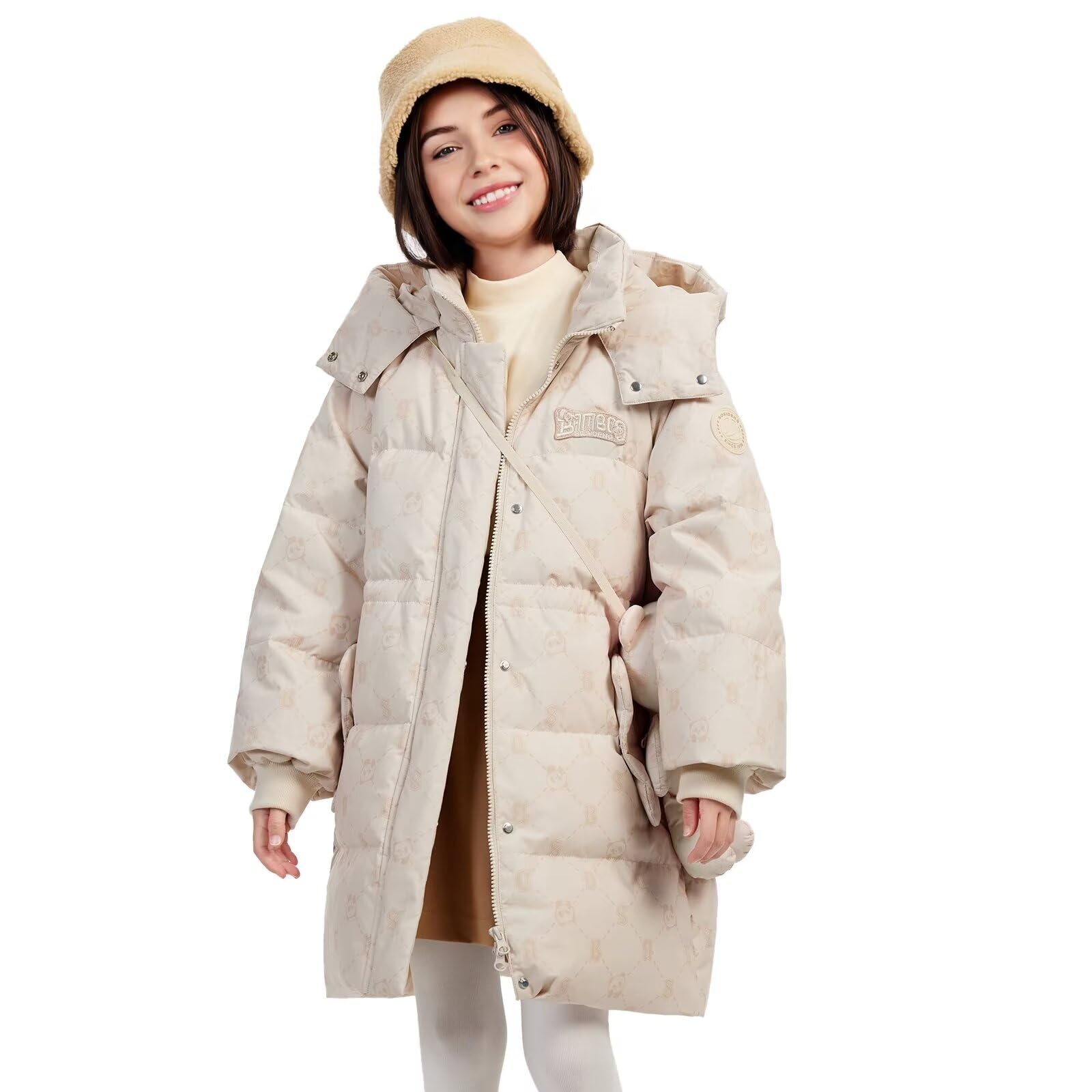 Kids Winter Down Jacket with Hood - Warm Mid-Length Puffer Coat for Boys & Girls | Includes Free Doll Satchel Gift | Perfect for Snow Play, School & Outdoor Activities