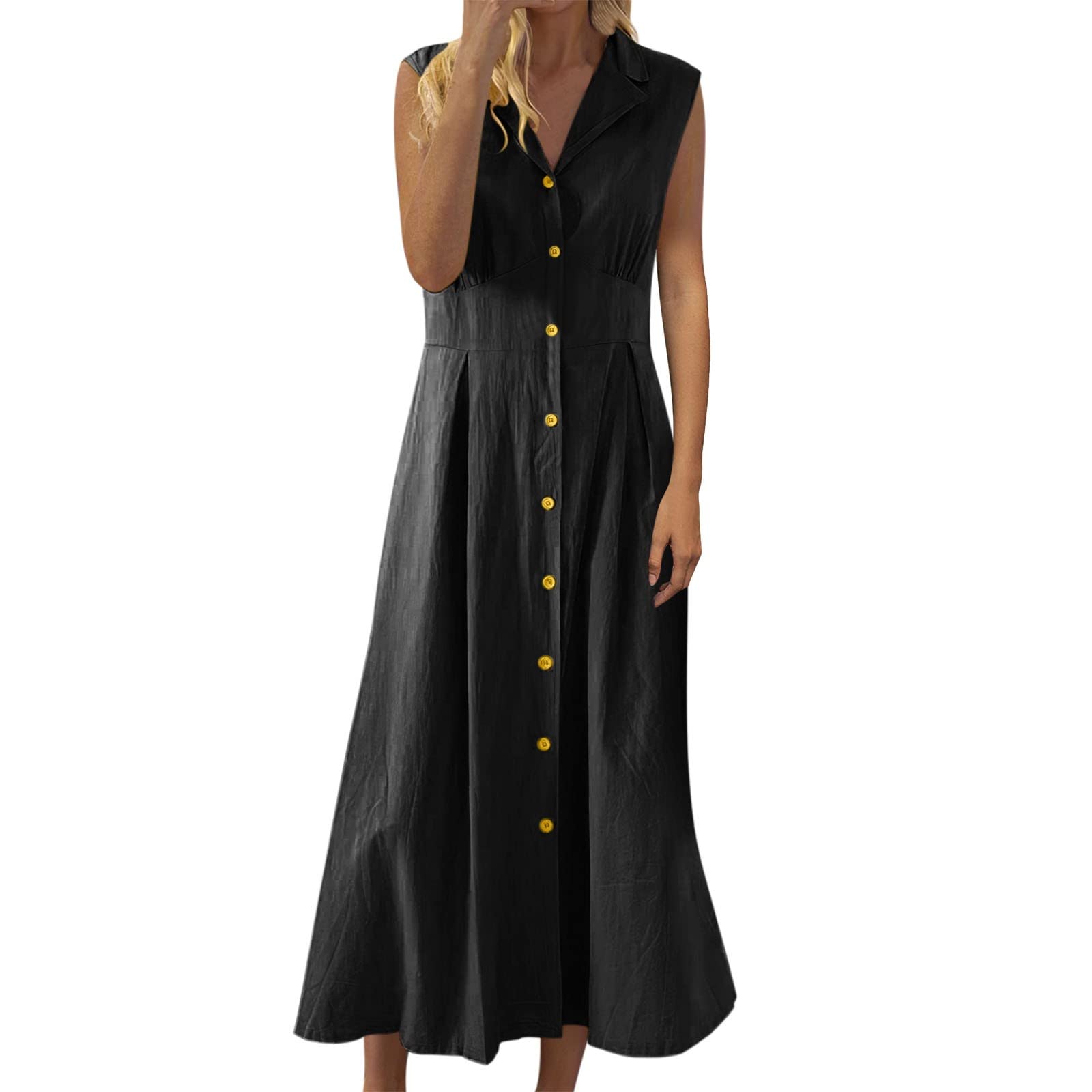 Elegant A-Line Sleeveless Lapel Dress for Women - Summer Wedding Guest Outfit, Casual Mid-Length Loose Fit Dress for Parties, Cocktails & Special Occasions