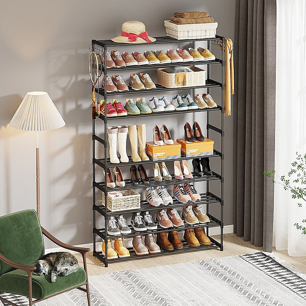 10-Tier Black Metal Shoe Rack Organizer - Large Capacity Storage for 50 Pairs of Shoes - Perfect for Closet, Entryway, and Bedroom Organization