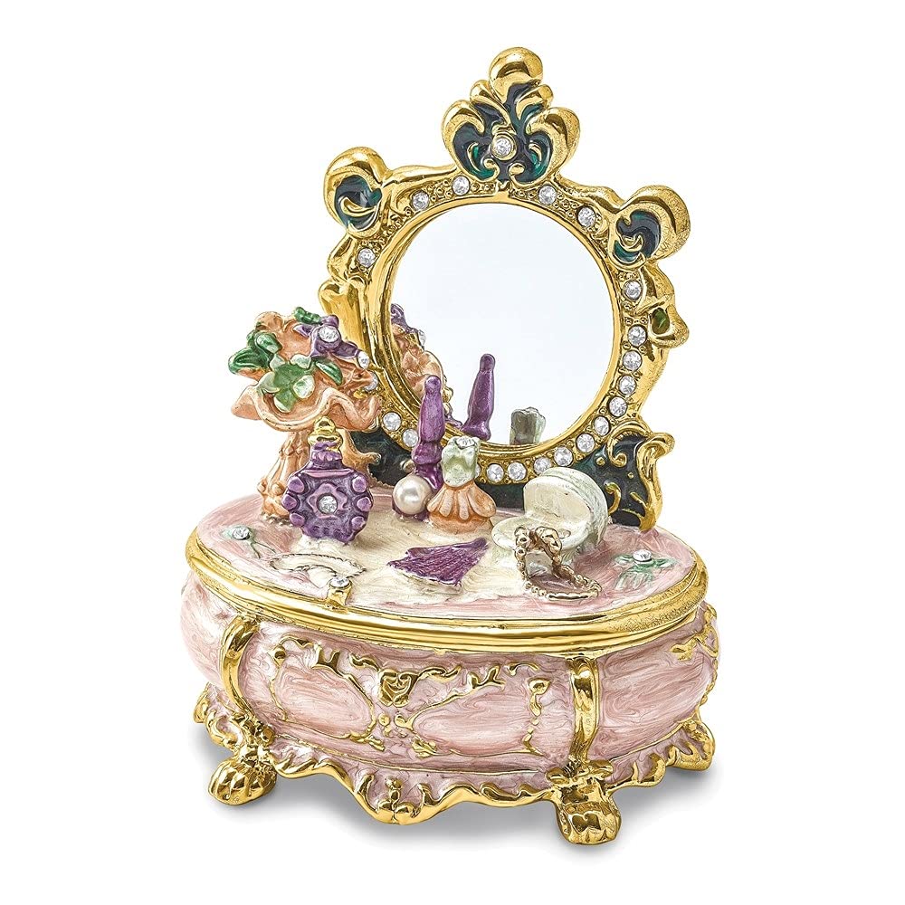 Luxury Bejeweled Vanity Dressing Table with Trinket Box - Elegant Jewelry Organizer & Makeup Storage for Bedroom Decor | Perfect for Bridal Gifts, Women's Dressing Room & Glamorous Home Decor
