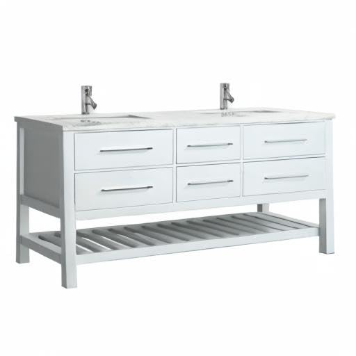 Eviva 60 Inch Modern Bathroom Vanity Set with Porcelain Sink & Marble Top - Double Sink Vanity Cabinet with Sturdy Legs - Perfect for Master Bathroom, Guest Bath or Powder Room Renovation