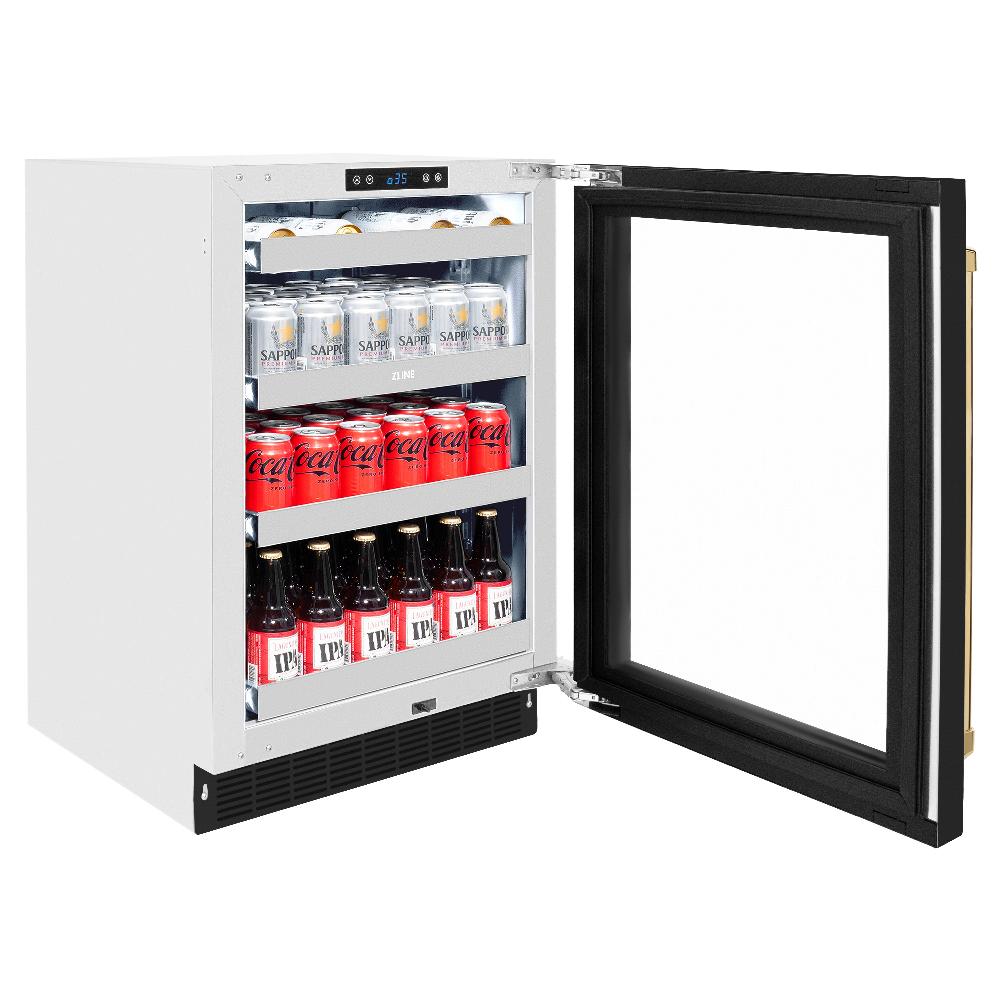 ZLINE Autograph Edition 24 Inch Touchstone Dual Zone 44 Bottle Wine Cooler - Black Matte Glass Door with Polished Gold Handle - Perfect for Home Bars, Wine Cellars & Entertaining Spaces (RWDOZ BLM 24 G)