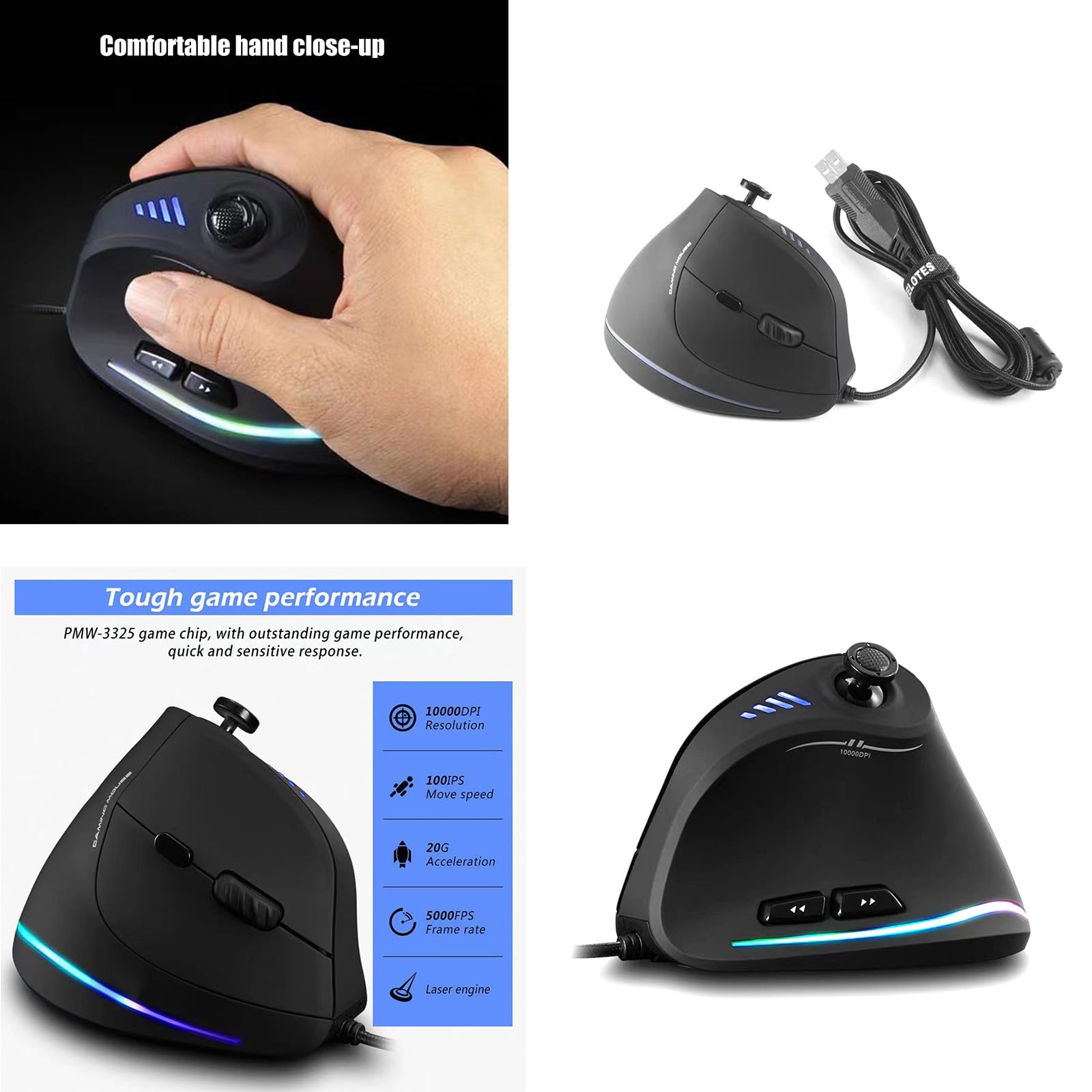 FUXIU Ergonomic Vertical Gaming Mouse with Joystick Control, Adjustable 10000DPI - Perfect for PC, Laptop & Desktop Gamers | Ideal for FPS, MMO & Long Gaming Sessions