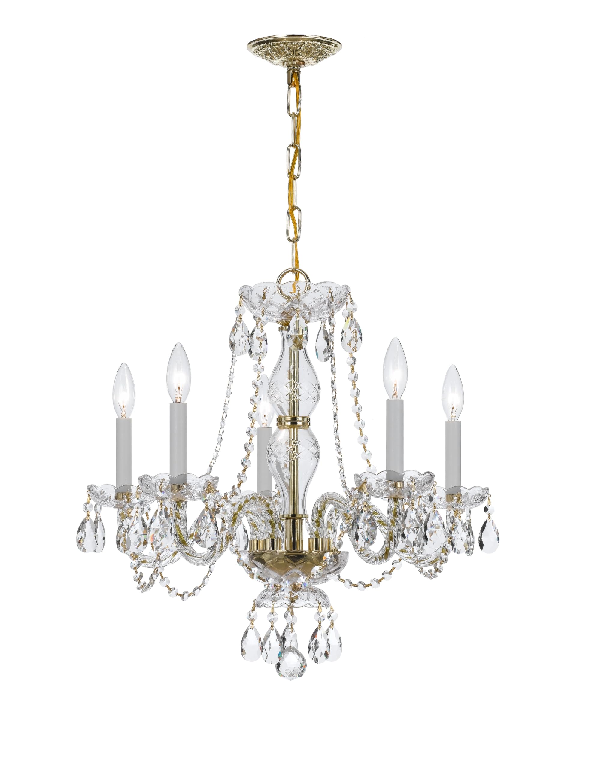 Traditional Crystal 5-Light Chandelier with Spectra Crystal & Polished Brass - Perfect for Dining Room, Living Room, and Bedroom Lighting