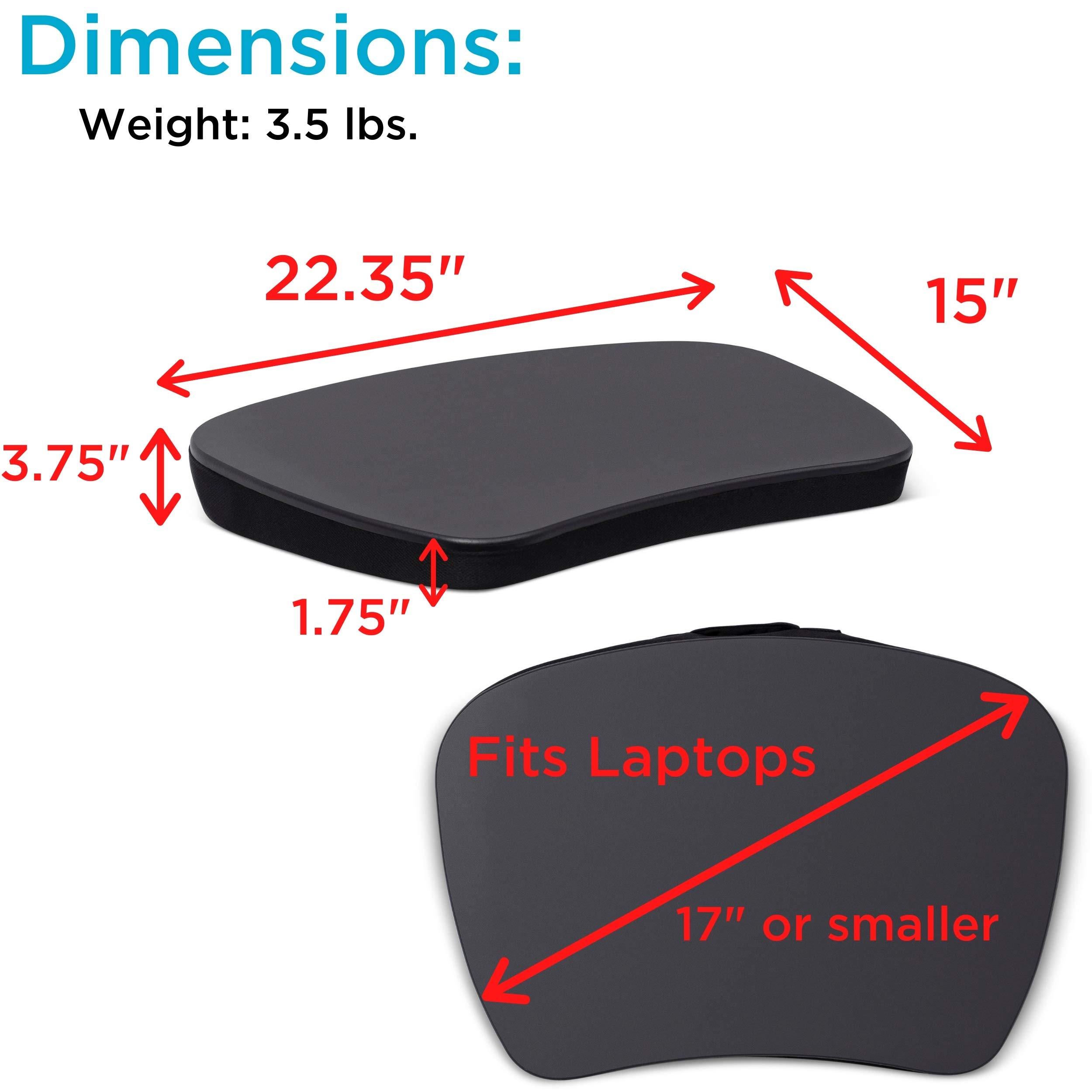 BIRDROCK HOME Oversized Lap Desk with Memory Foam Cushion - Portable Laptop Tray for Adults & Students - 17 Inch Laptop Tray with Ergonomic Wrist Rest - Home Office, Bed, Sofa & Travel Use - Matte Black