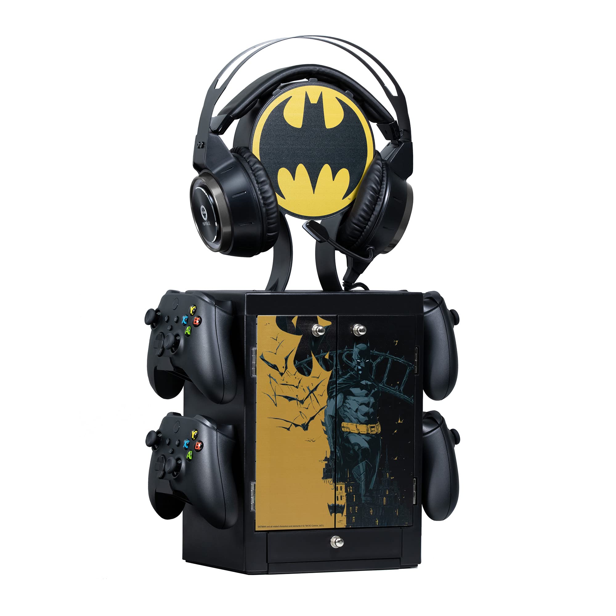 Numskull Official Batman Gaming Storage Stand – Holds 10 Games/DVDs, 4 Controllers & Headset – Durable Compact Organizer – Licensed DC Comics Merchandise – Perfect for Gamers & Collectors