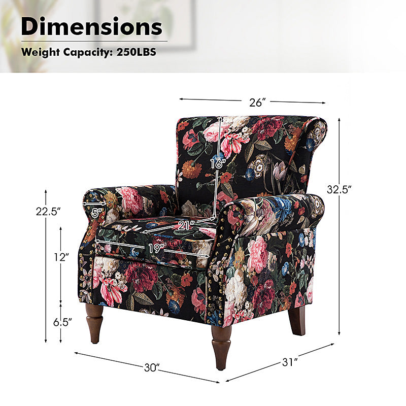 Artemisa Modern Floral Pattern Upholstered Armchair - Comfortable Living Room Accent Chair for Home Office & Lounge Decor