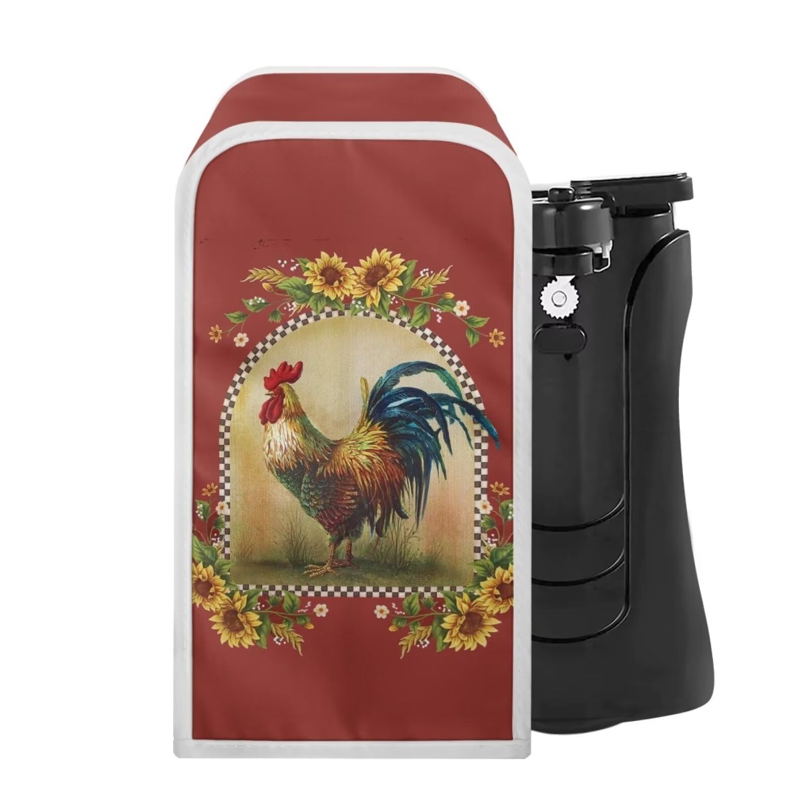 Electric Can Opener Cover - Stain Resistant & Machine Washable - Universal Fit for Most Automatic Can Openers - Rooster Sunflower Design - Perfect for Kitchen, Camping & Emergency Prep