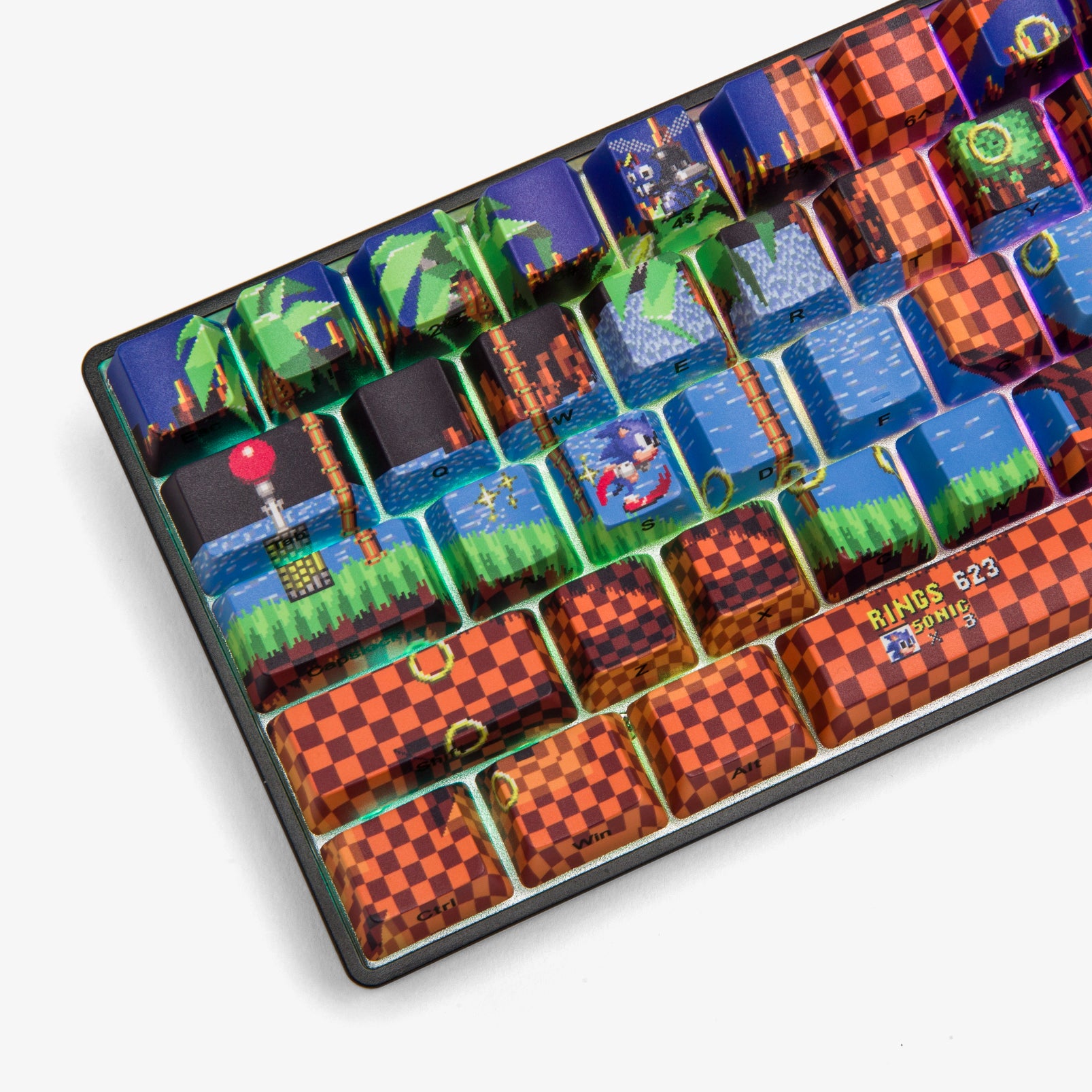 Sonic x Higround Green Hill Zone 68 Keycap Set for 65% Mechanical Keyboards - Gaming & Typing Custom Keycaps for PC Enthusiasts