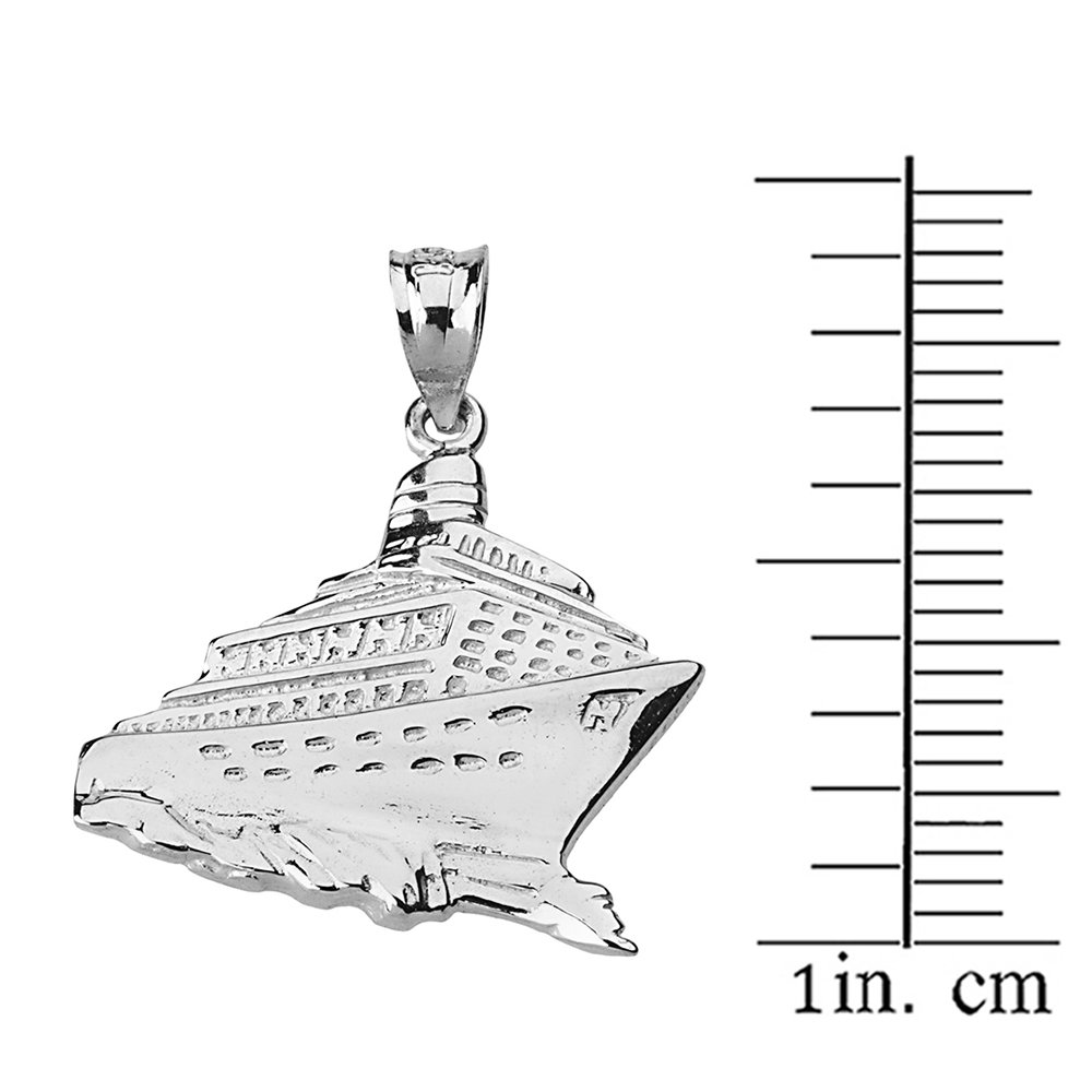 10K White Gold Cruise Ship Ocean Liner Charm Pendant - Elegant Nautical Jewelry for Cruise Vacations & Travel Lovers