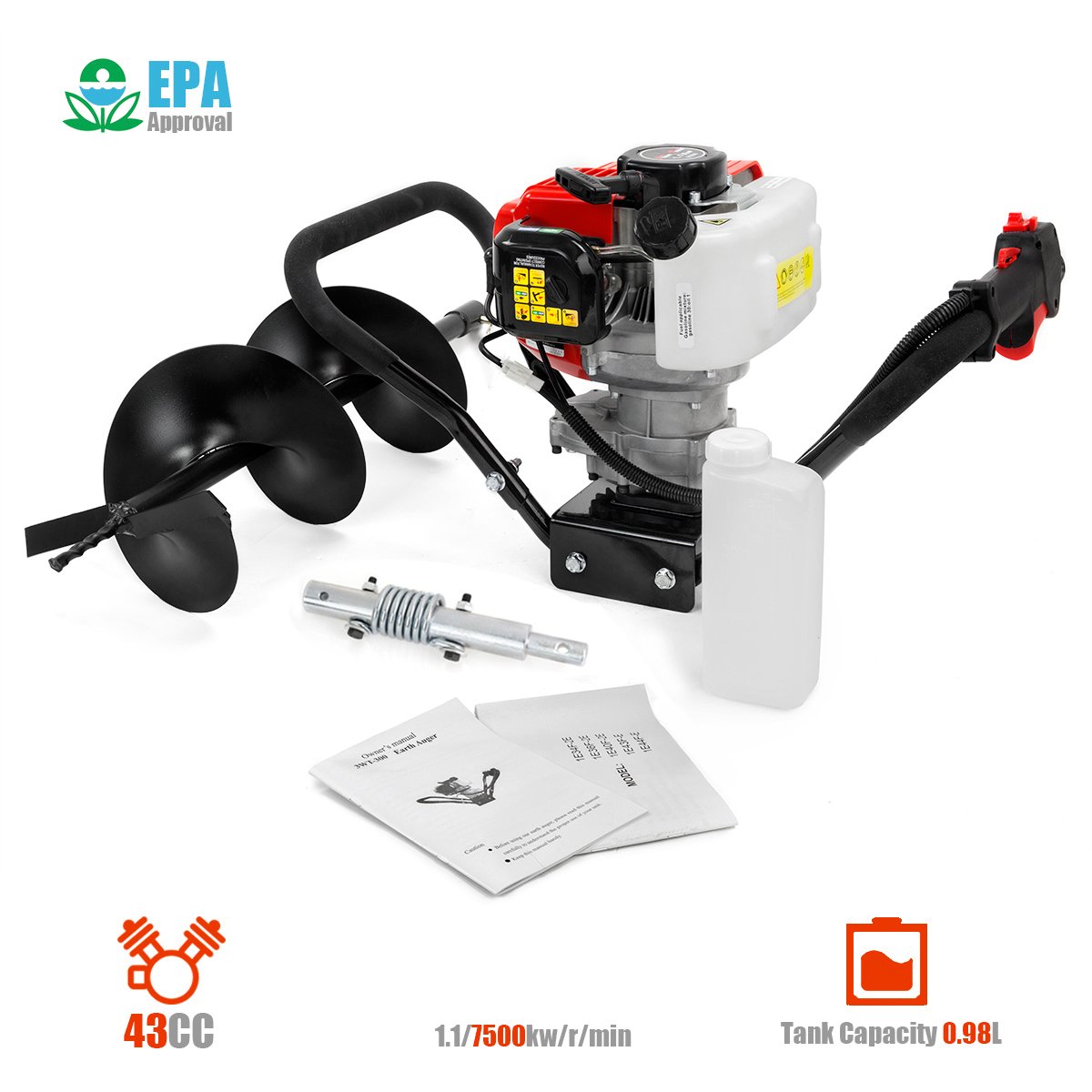 XtremepowerUS 43cc Gas-Powered Post Hole Digger with 8