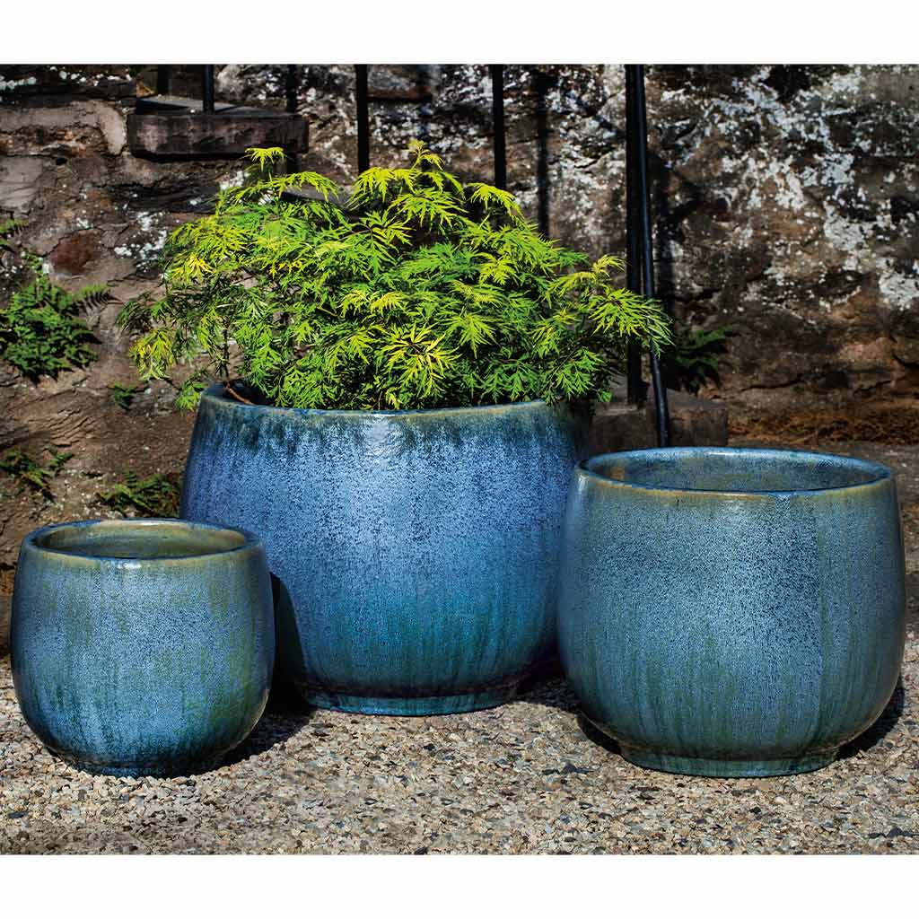 Campania International Martine Planter Set of 3 - Blue Pearl Ceramic Flower Pots for Indoor & Outdoor Plants, Home Garden Decor, Patio, Balcony, and Office Decorations