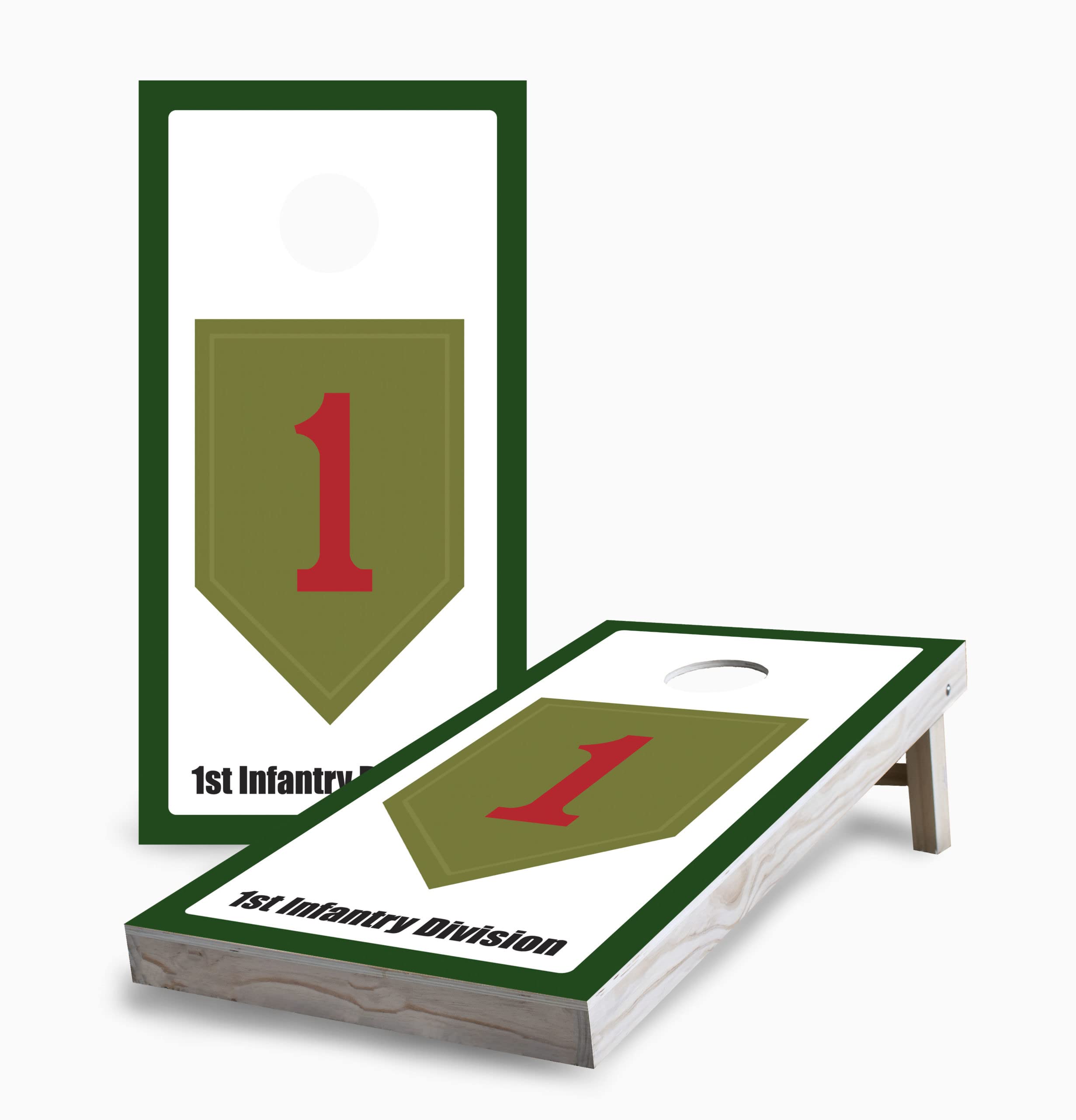 Skip's Garage 1st Infantry Division Cornhole Game Set - 2 Boards & 8 Bags with Accessories - Premium Outdoor Lawn Game for Backyard Parties, Tailgating, and Military-Themed Events