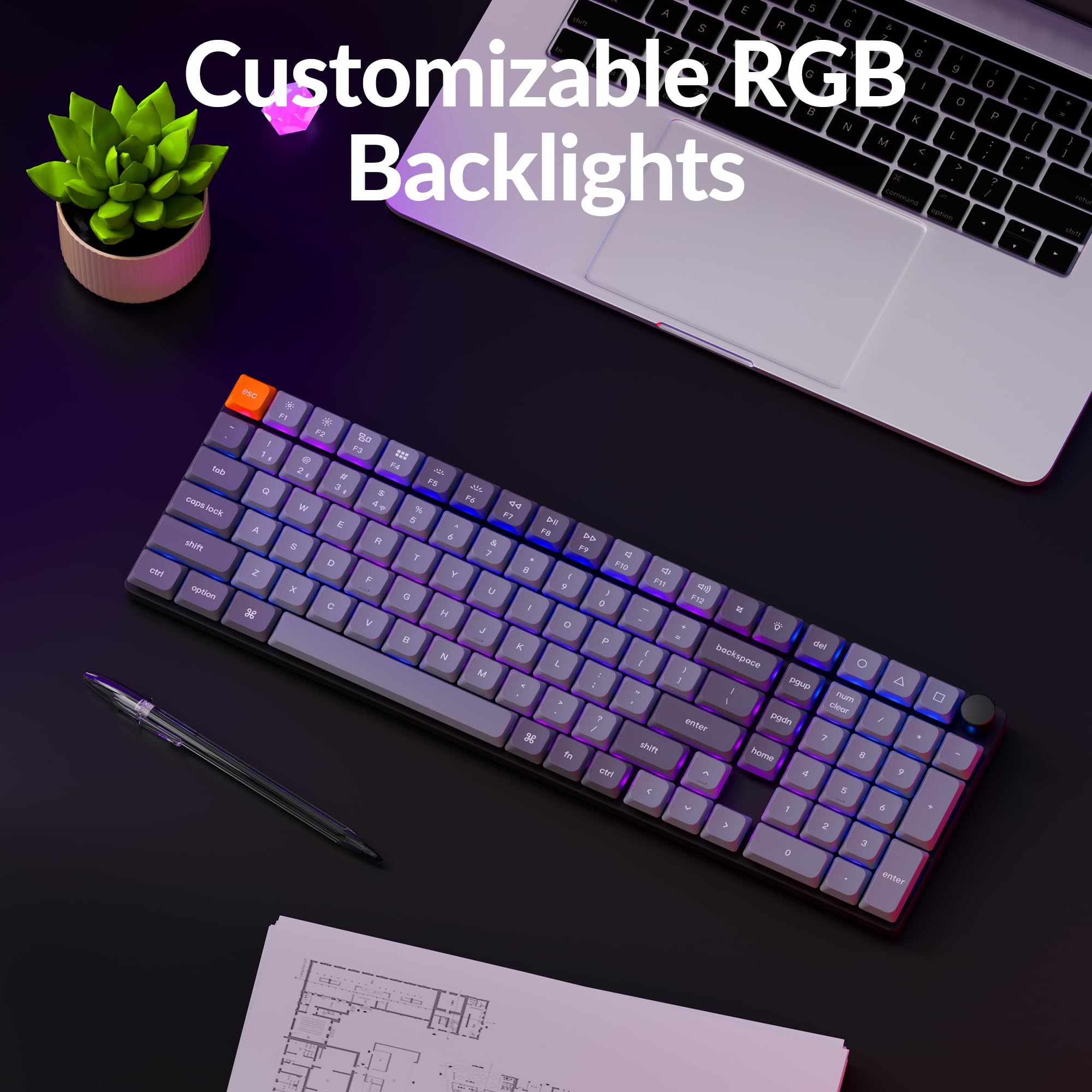 Keychron K17 Max Ultra-Slim Wireless Mechanical Keyboard - QMK/VIA Programmable, RGB Backlit, Low-Profile Gateron Red Switches, USB-C Wired, Compatible with Mac/Windows/Linux - Perfect for Office, Gaming & Programming