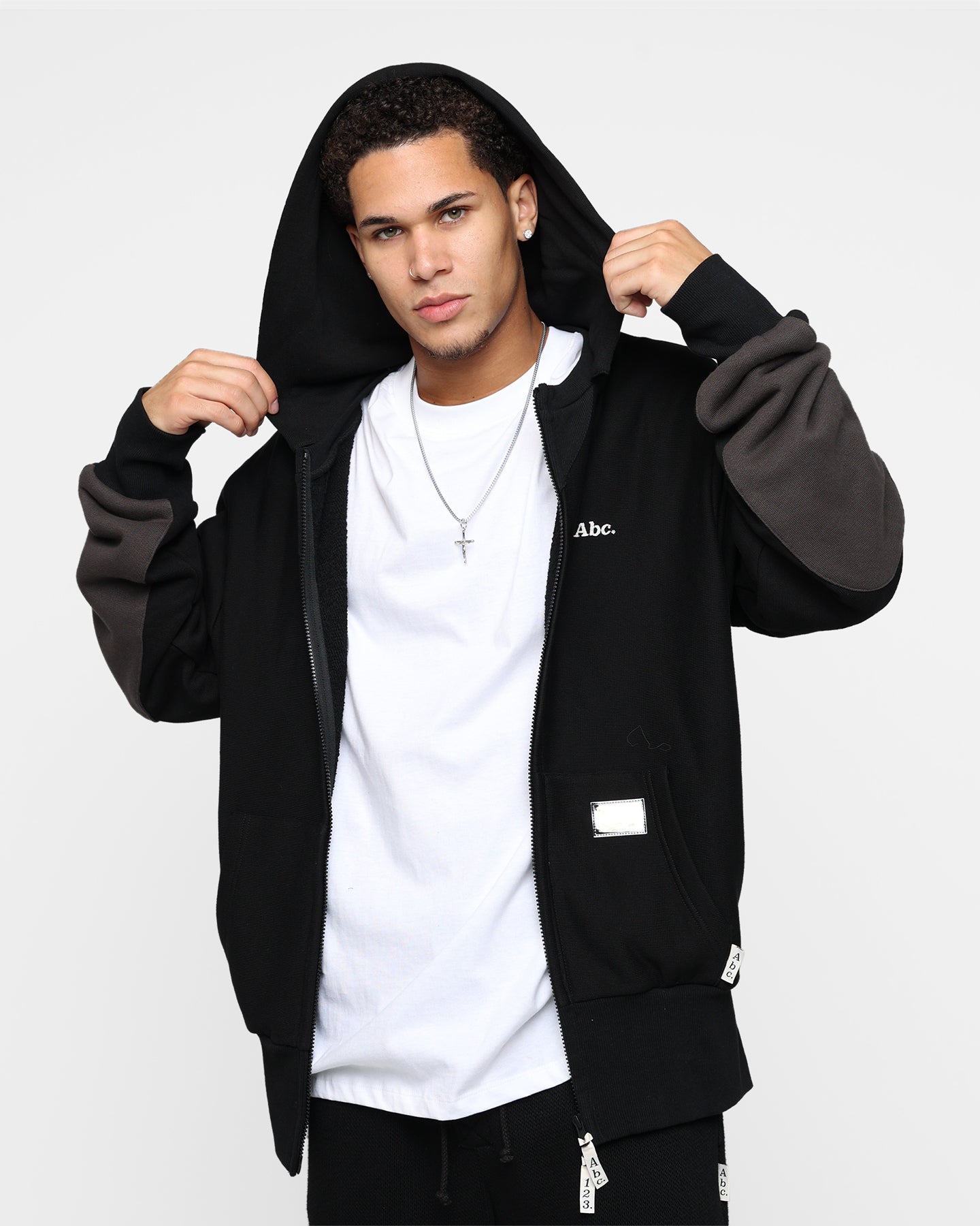 Tri-Tone Zip Up Hoodie for Women & Men - ABC 123 Advisory Board Crystals Design in Anthracite Black | Casual Wear, Street Style, Loungewear