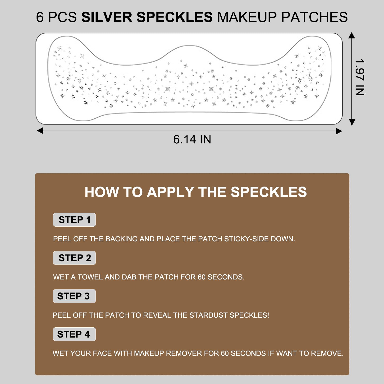 Glitter Freckles Face Tattoo - 6 PCS Silver Face Glitter Makeup Patches for Festival, Rave & Halloween | Glow Up Makeup Speckles for Cheek, Nose & Body | Waterproof Self-Adhesive Cosmetic Stickers