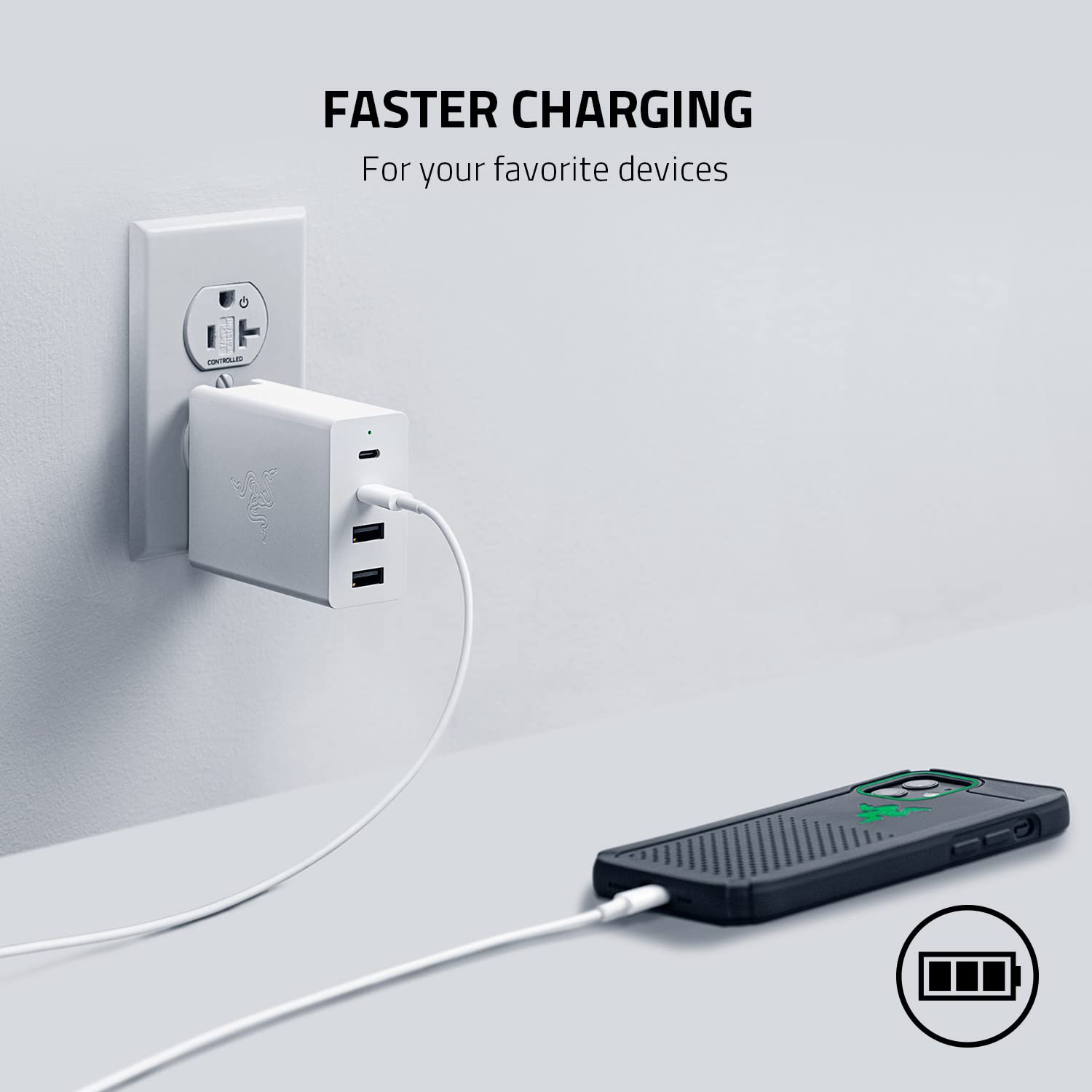 Razer USB-C 130W GaN Charger - 4 Port Fast Charging for Laptops, MacBook, iPad, iPhone & Samsung Galaxy - Compact Travel Charger with International Plugs - Perfect for Home, Office & Travel - White