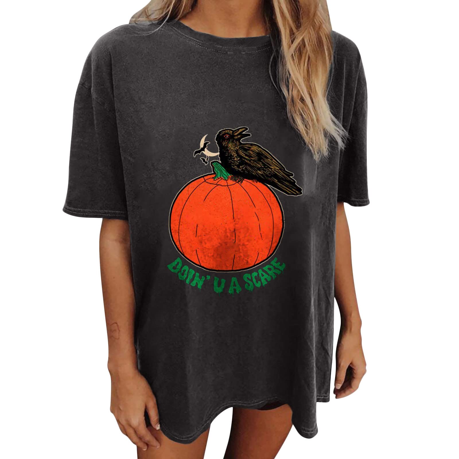 Vintage Graphic Tees for Women - Halloween Oversized Drop Shoulder Short Sleeve T-Shirts | Casual Summer Tops & Blouses for Parties, Daily Wear & Costume Outfits