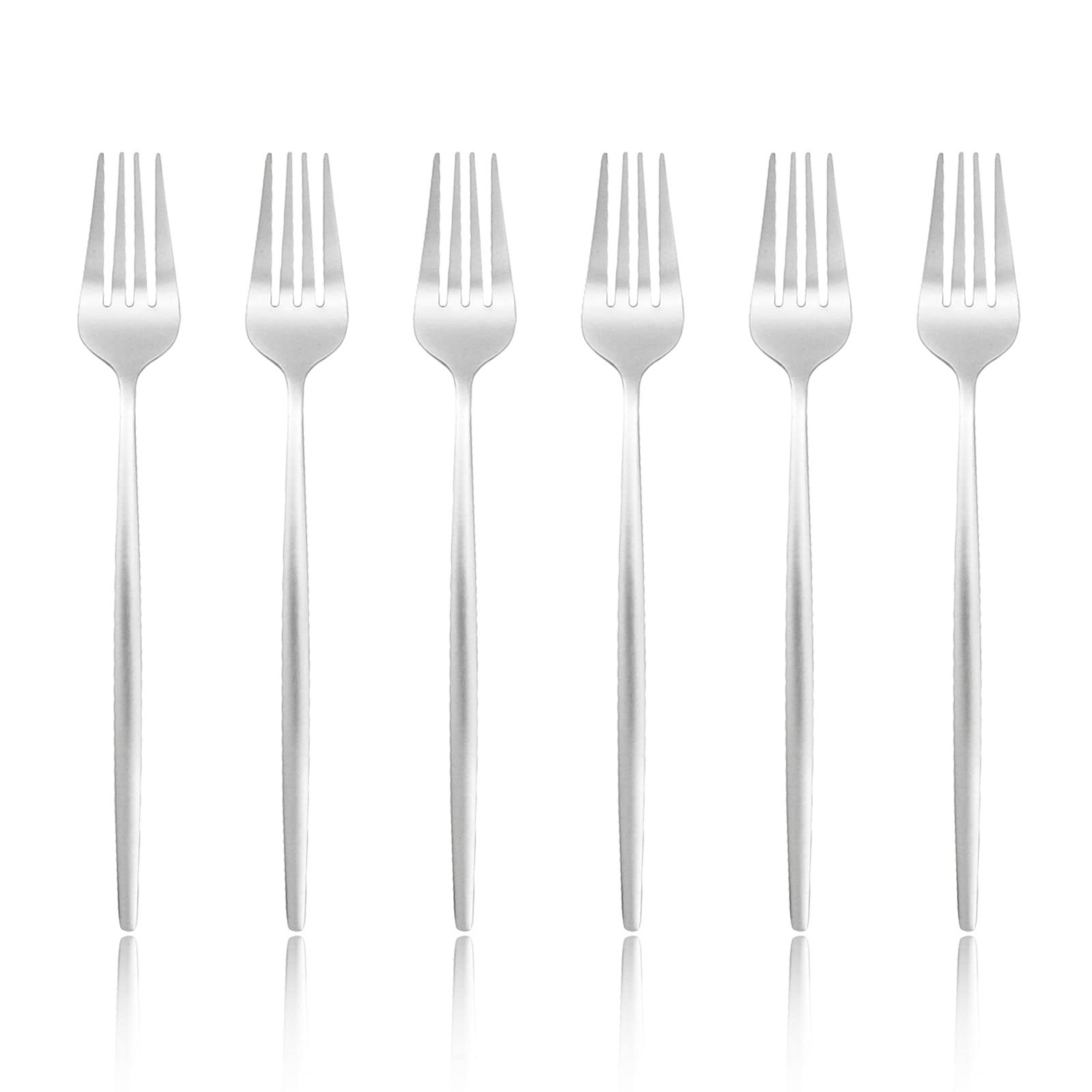 6-Piece Stainless Steel Salad & Dessert Forks Set - 18/0 Matte Polished Flatware, 7.48-Inch Silver Table Forks - Perfect for Dinner Parties, Wedding Receptions & Fine Dining