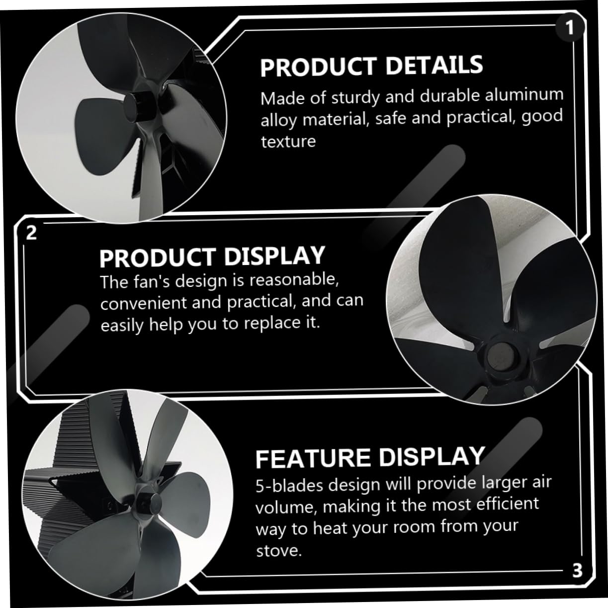 Amosfun 2 Pack Quiet Heat-Powered Stove Fan for Fireplace - Easy to Install Eco-Friendly Wood Burning Stove Accessories | Perfect for Heating Efficiency in Living Rooms, Cabins & RVs