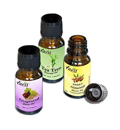 Pure Grapeseed Oil, Sweet Almond Oil & Tea Tree Oil Set - Natural Carrier Oils for Skin Care, Hair Growth & Aromatherapy | Perfect for DIY Beauty Recipes, Massage & Essential Oil Blending