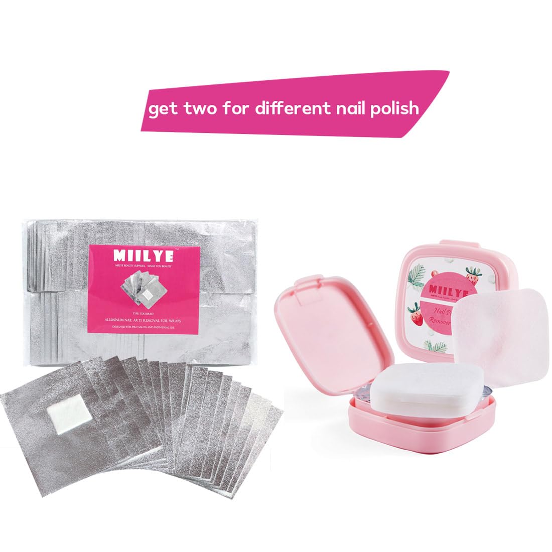 80pcs Acetone Nail Polish Remover Wipes & 100pcs Nail Polish Remover Foil Wraps - Quick & Easy Nail Care for Salon, Home & Travel Use