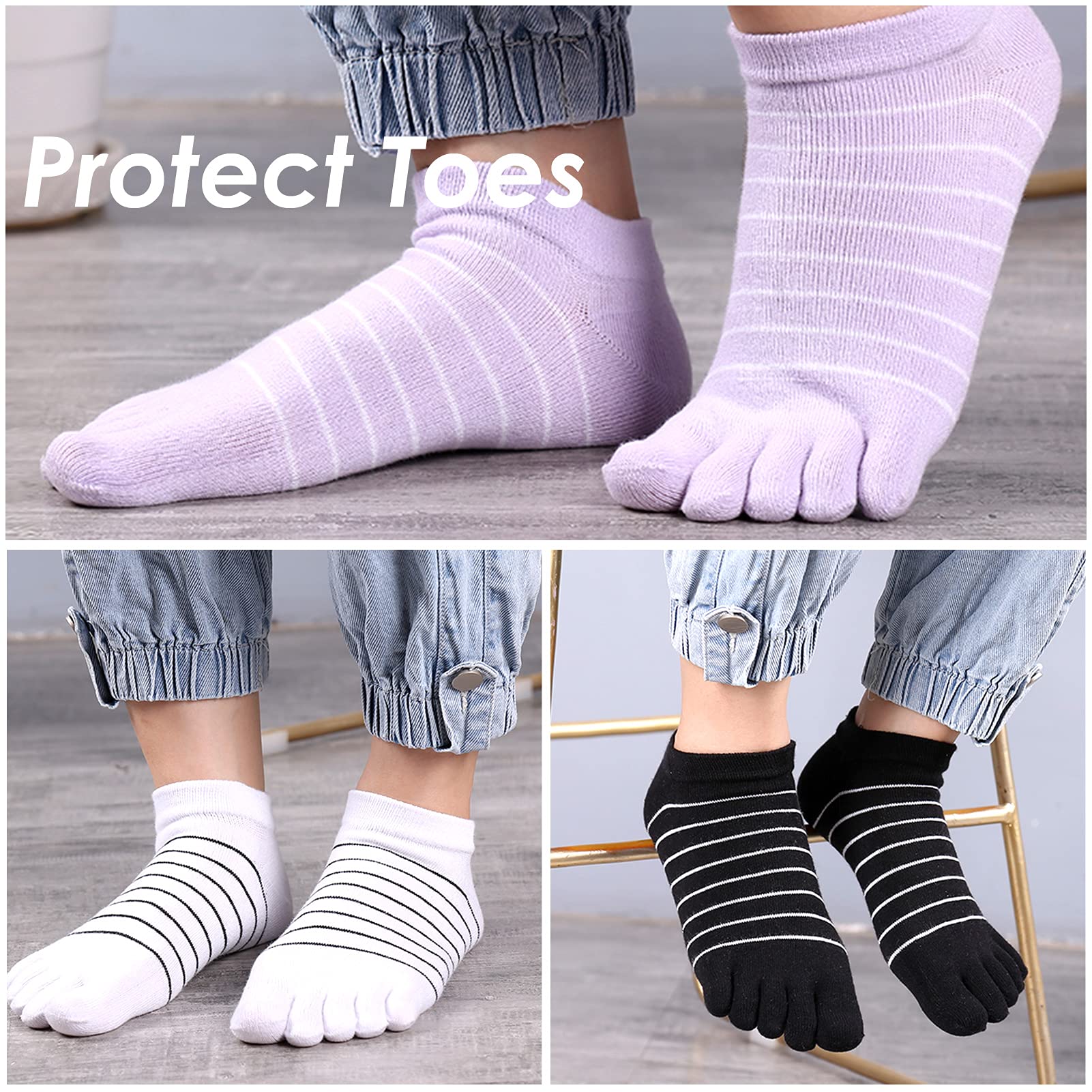 Women's 5-Toe Cotton Low Cut Socks - 5 Pairs for Running & Sports