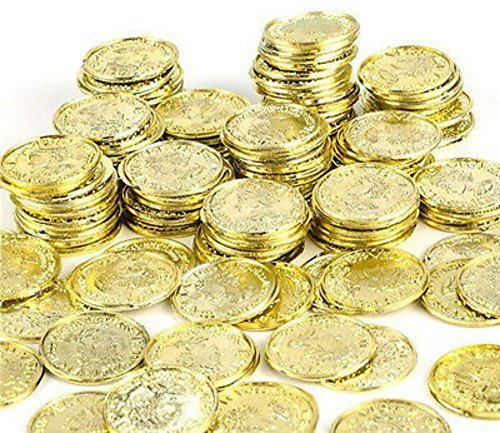 1000 Plastic Pirate Gold Coins - Bulk Play Money for Kids, Pirate Themed Birthday Party Favors, Pinata Fillers, Treasure Hunt & Pretend Play Toys (Unbranded) - Perfect for Pirate Parties, Classroom Rewards & Kids' Games