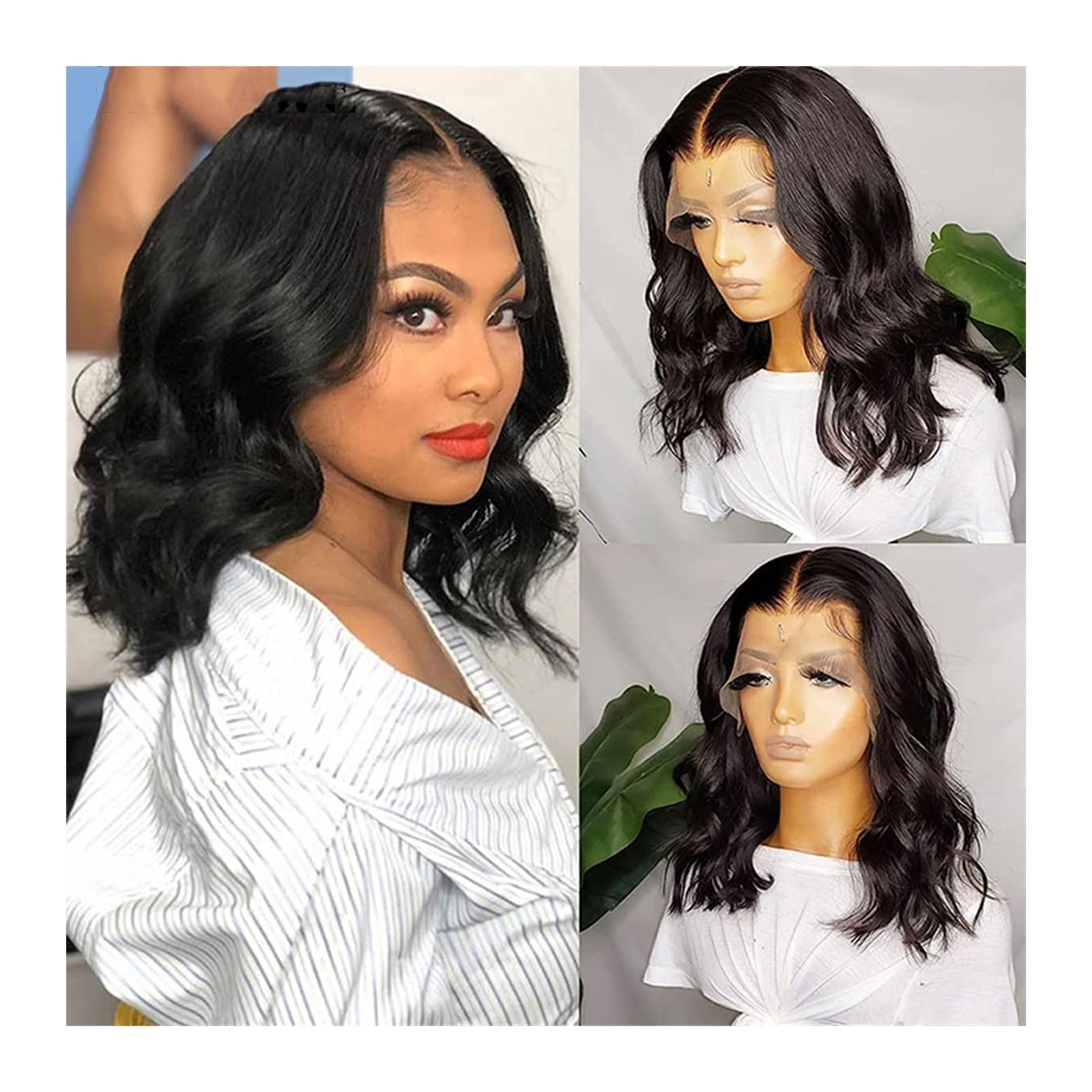 Brazilian Short Bob Wig - 8-32 Inch HD Transparent Lace Front Human Hair Wig with T-Part & Pre-Plucked Lace | Natural Body Wave Synthetic Wigs for Women | Perfect for Daily Wear, Cosplay & Special Occasions