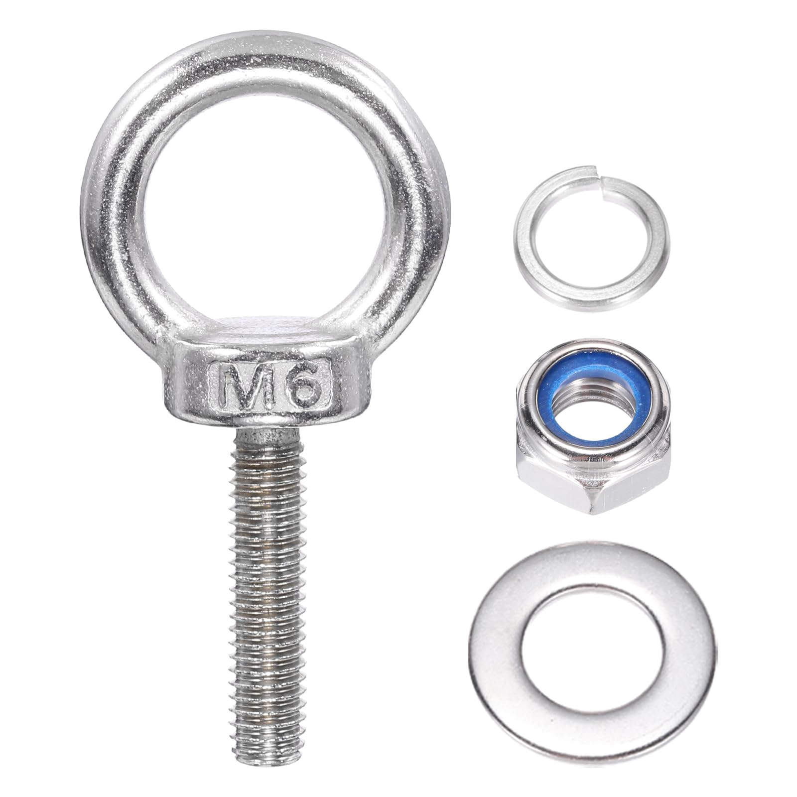 PATIKIL 6Pcs M6 x 25mm 304 Stainless Steel Lifting Shoulder Eye Bolt with Nuts & Washers - Heavy Duty Threaded Eyebolt for Hanging Hammocks, Outdoor Gear, Marine & Industrial Applications