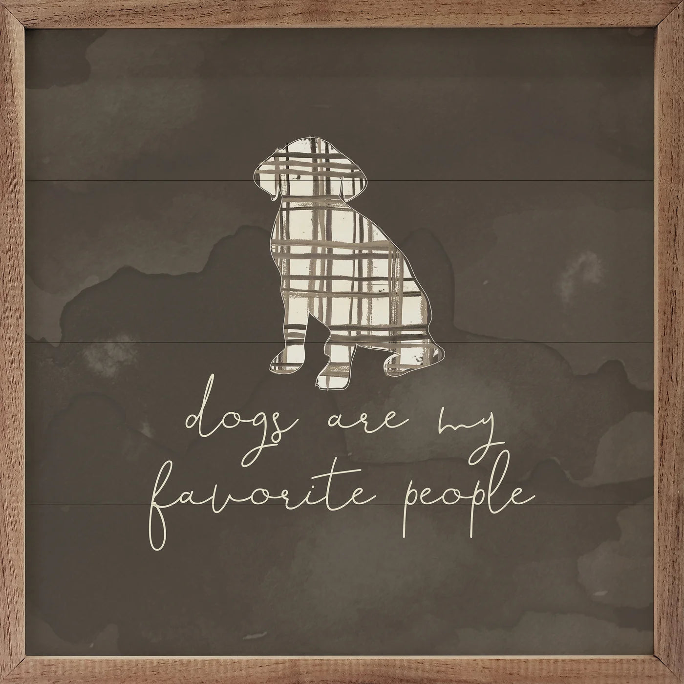 Amylee Weeks Wood Framed Print - 'Dogs Are My Favorite People' Plaid Gray Wall Art for Living Room, Bedroom & Office Decor