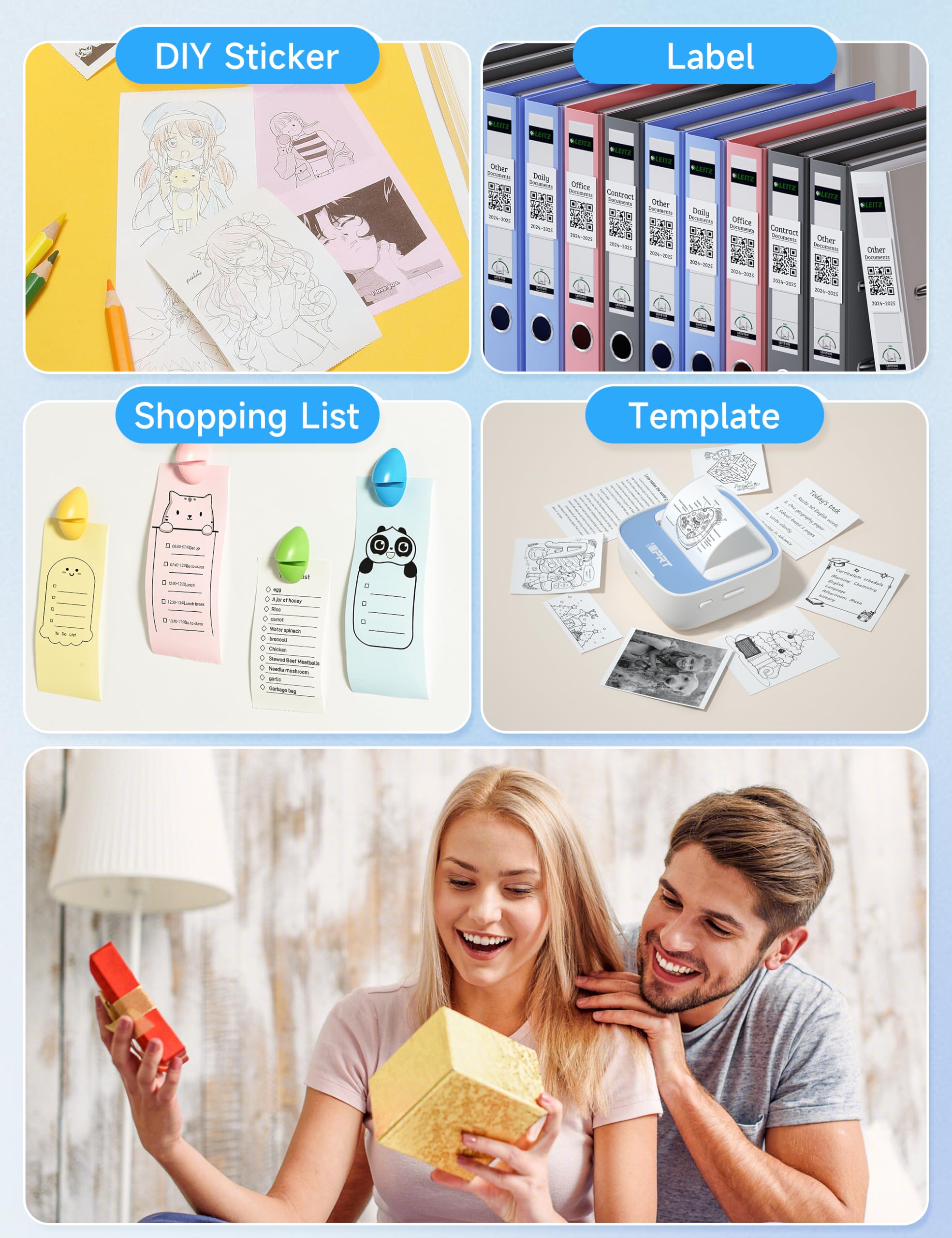 iDPRT Portable Sticker Maker Machine with 1 Roll Sticker Paper - Mini Thermal Printer for Study Notes, DIY Labels & Pictures - Free App with Multiple Templates (Blue) - Perfect for School, Office & Home Organization