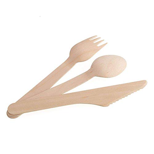 Eco-Friendly Wooden Cutlery Set - 100 Pcs Disposable Utensils (50 Forks, 25 Spoons, 25 Knives) - 6