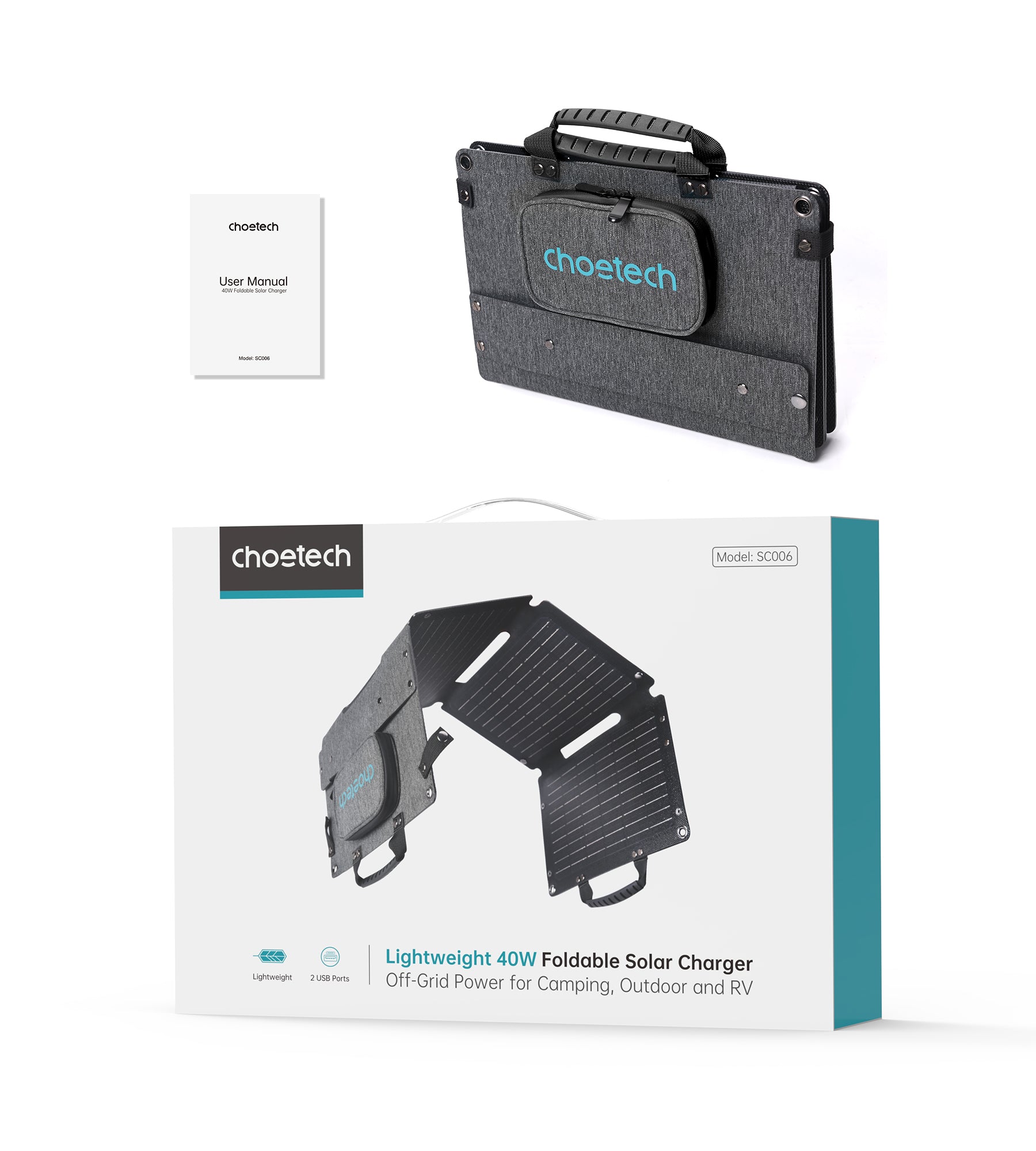 40W Foldable Solar Charger with 23% High Efficiency - Portable Solar Panel for Camping, Hiking, RV & Outdoor Power Supply - Waterproof & Lightweight for Emergency & Off-Grid Use