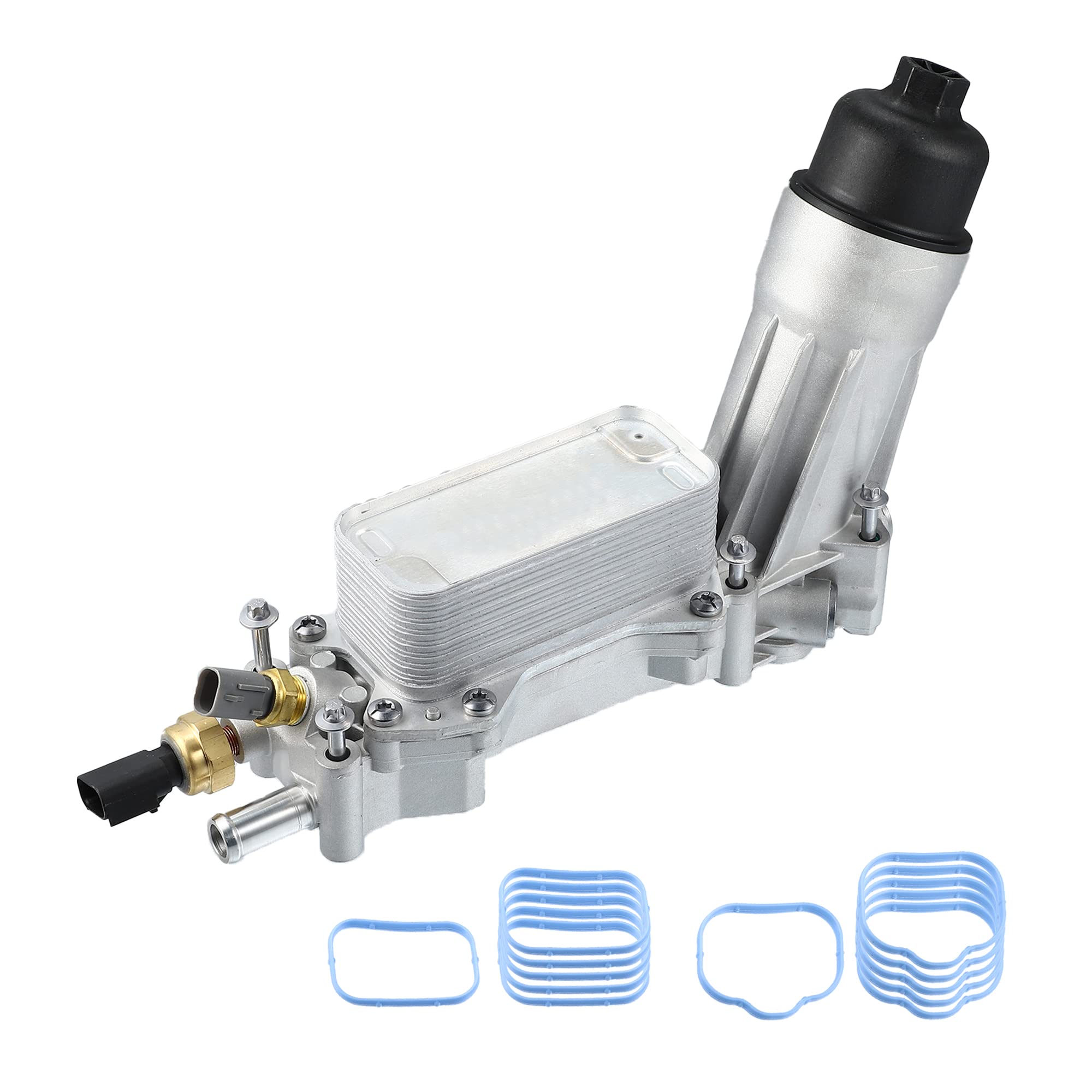 X AUTOHAUX Aluminum Engine Oil Cooler Filter Housing Assembly Adapter with Oil Pressure Switch & Temp Sensor - Compatible with Ram Promaster 1500 C/V, Dodge Charger/Journey, Chrysler, Jeep 5184294AE - Perfect for Engine Maintenance & Performance Upgrades